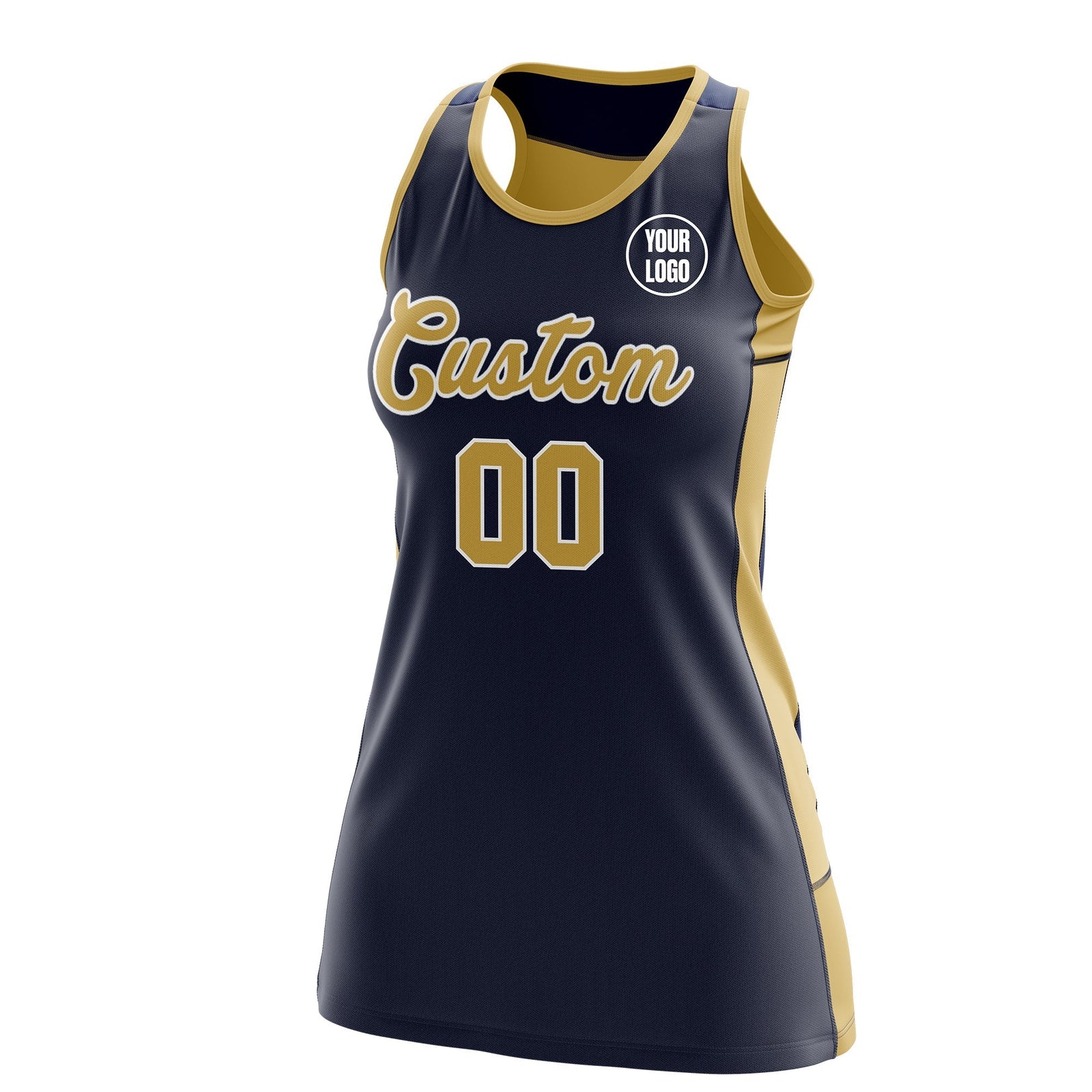 Custom Netball Dress | Navy Old Gold Classic Style Two-Tone Match Day Uniform