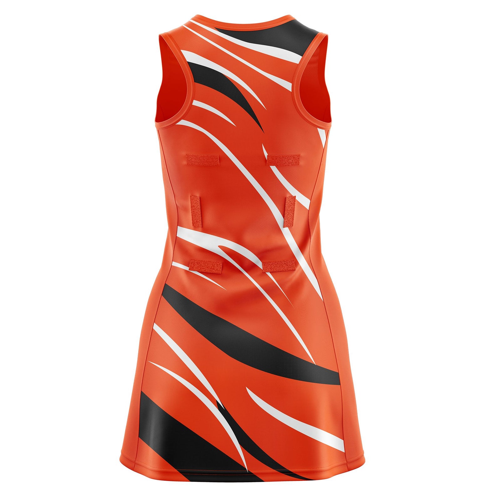 Custom Orange Black Dynamic Stripes Breathable & Quick-Drying Netball Dress