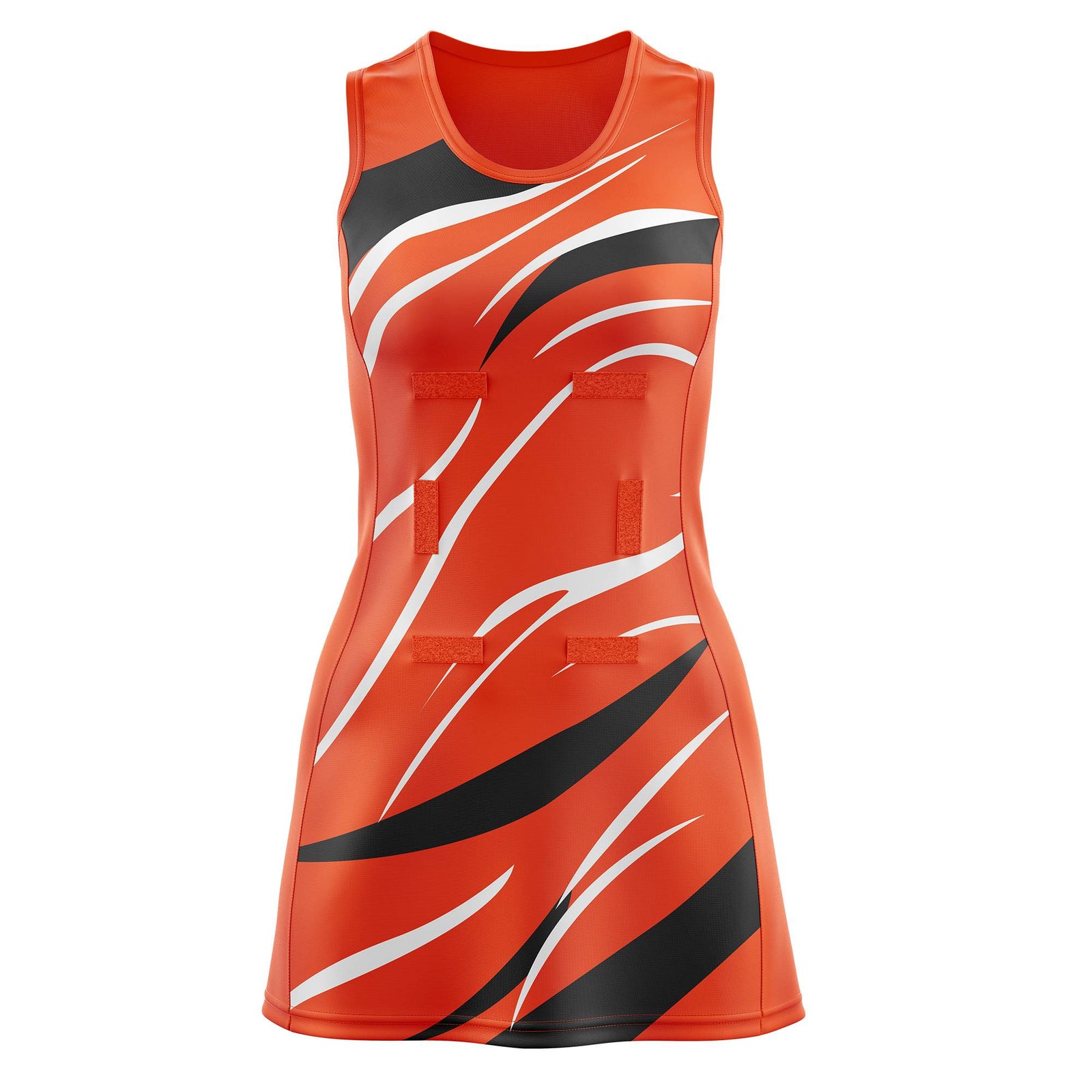 Custom Orange Black Dynamic Stripes Breathable & Quick-Drying Netball Dress