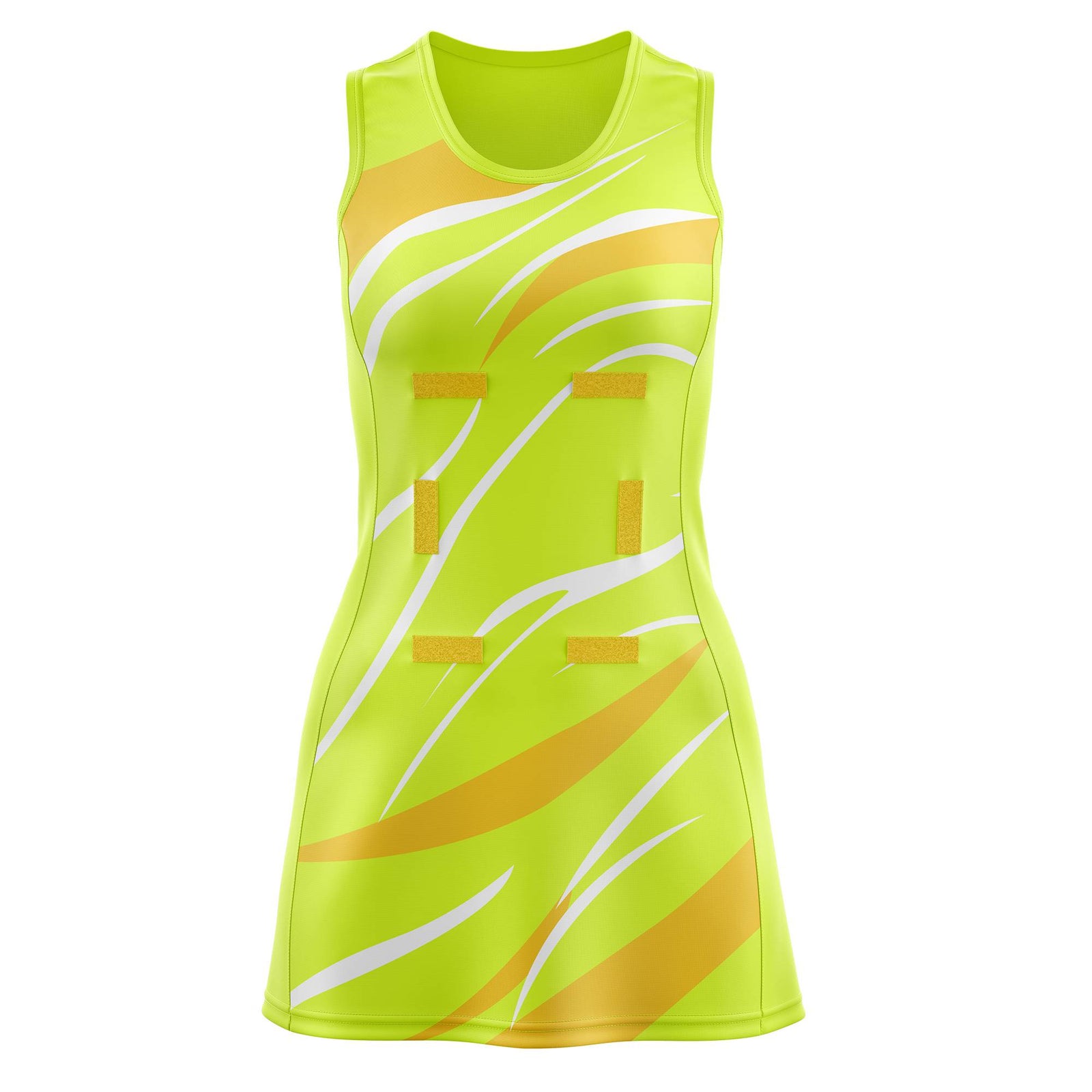 Custom Fluorescent Green Gold Dynamic Stripes Moisture-Wicking Netball Dress