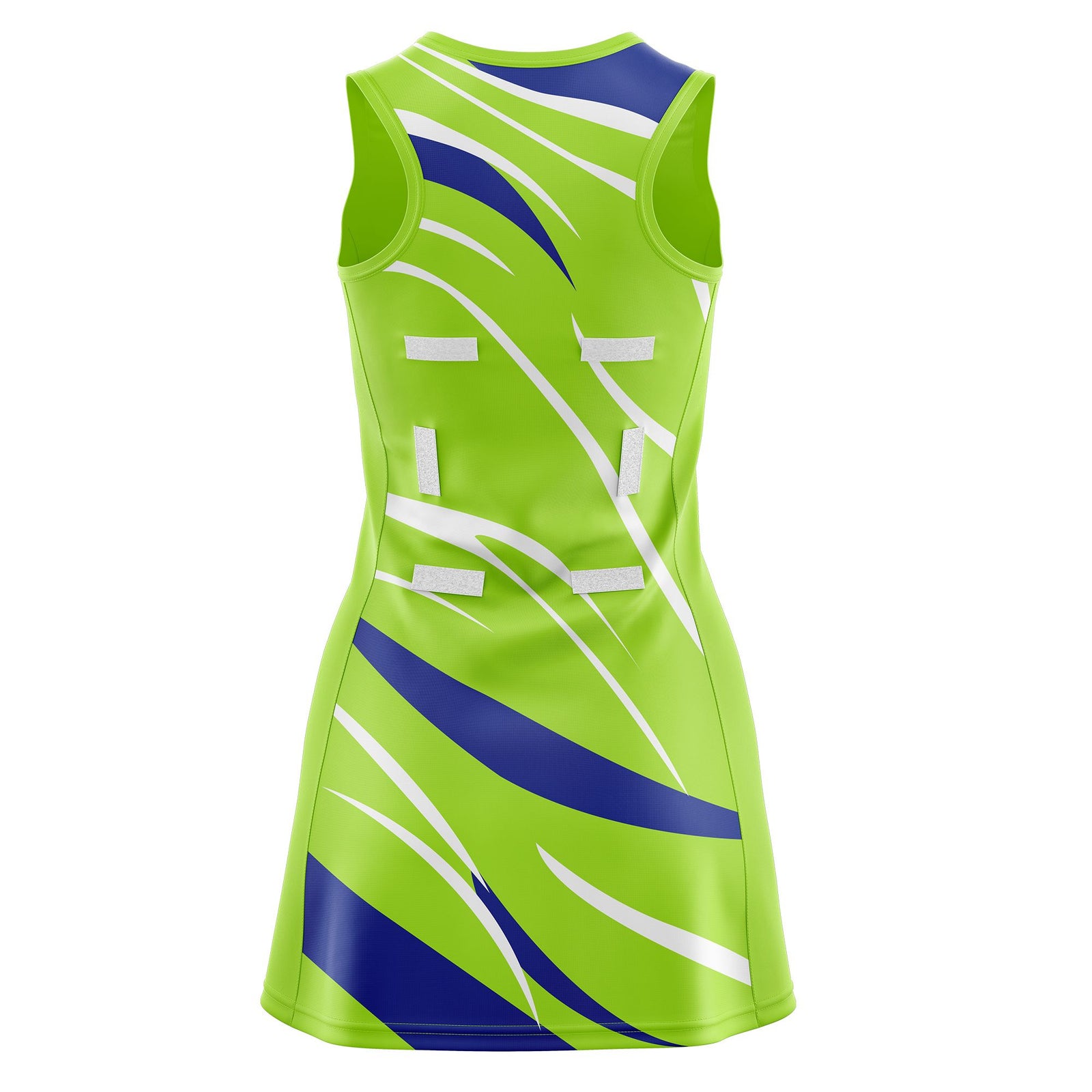 Custom Neon Green Royal Blue Dynamic Stripes Breathable & Quick-Drying Netball Dress