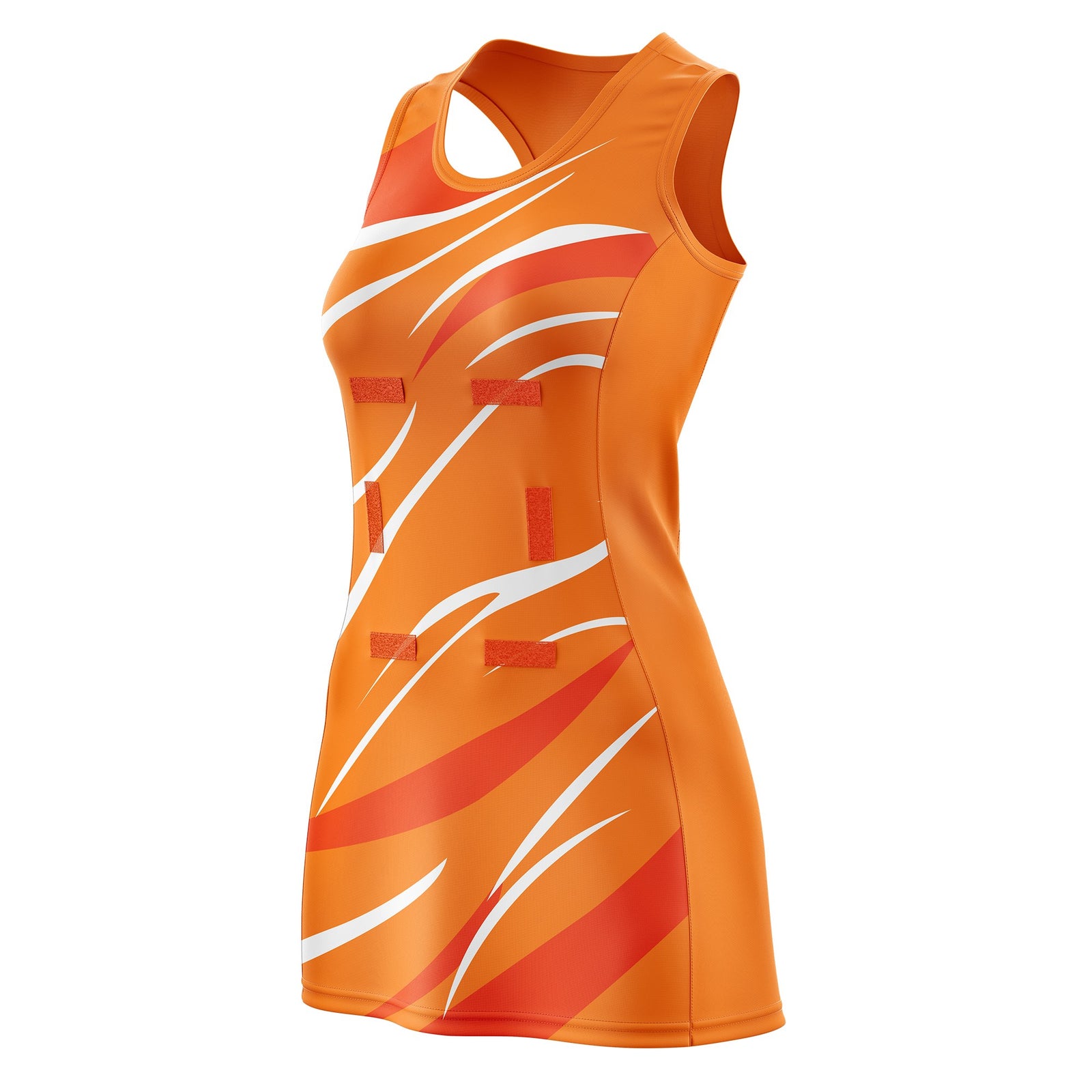 Custom Orange Orange Dynamic Stripes Lightweight & Drapable Netball Dress