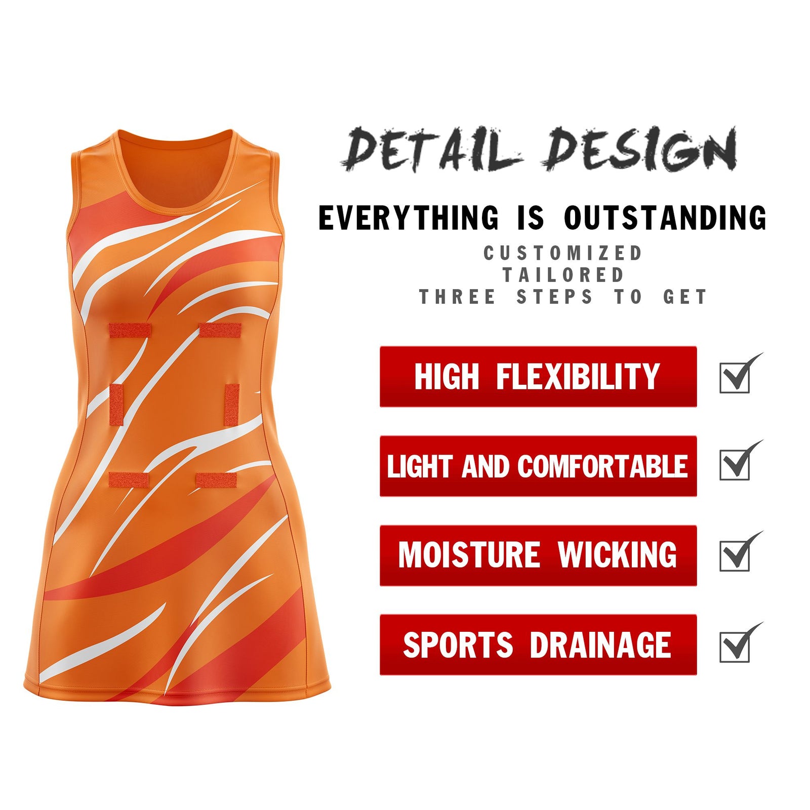 Custom Orange Orange Dynamic Stripes Lightweight & Drapable Netball Dress