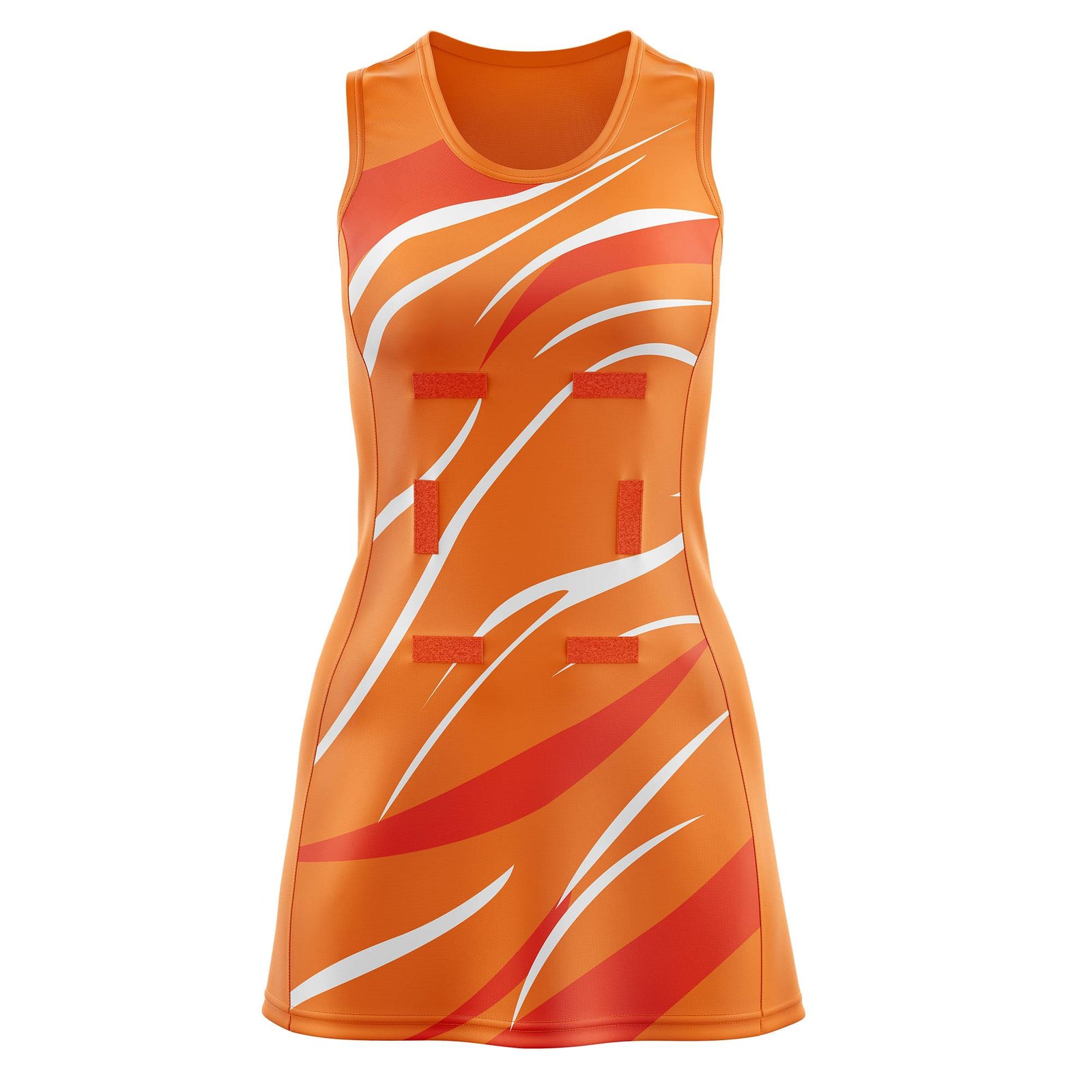 Custom Orange Orange Dynamic Stripes Lightweight & Drapable Netball Dress