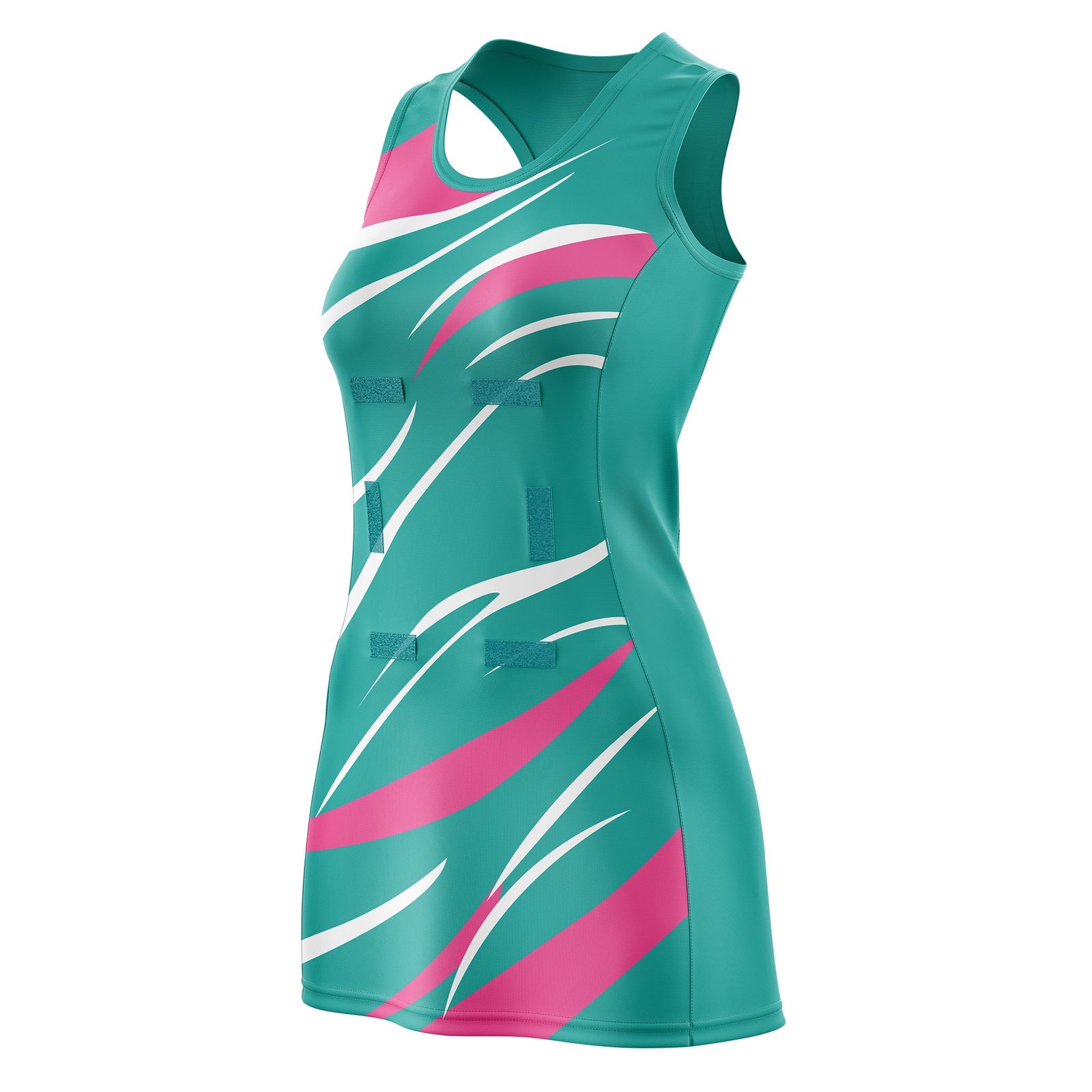 Custom Aqua Pink Dynamic Stripes Wrinkle-Resistant Netball Dress
