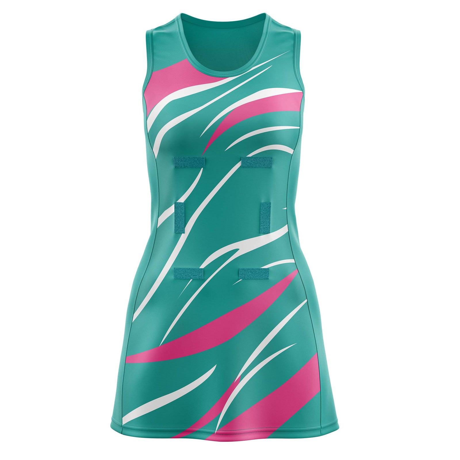 Custom Aqua Pink Dynamic Stripes Wrinkle-Resistant Netball Dress