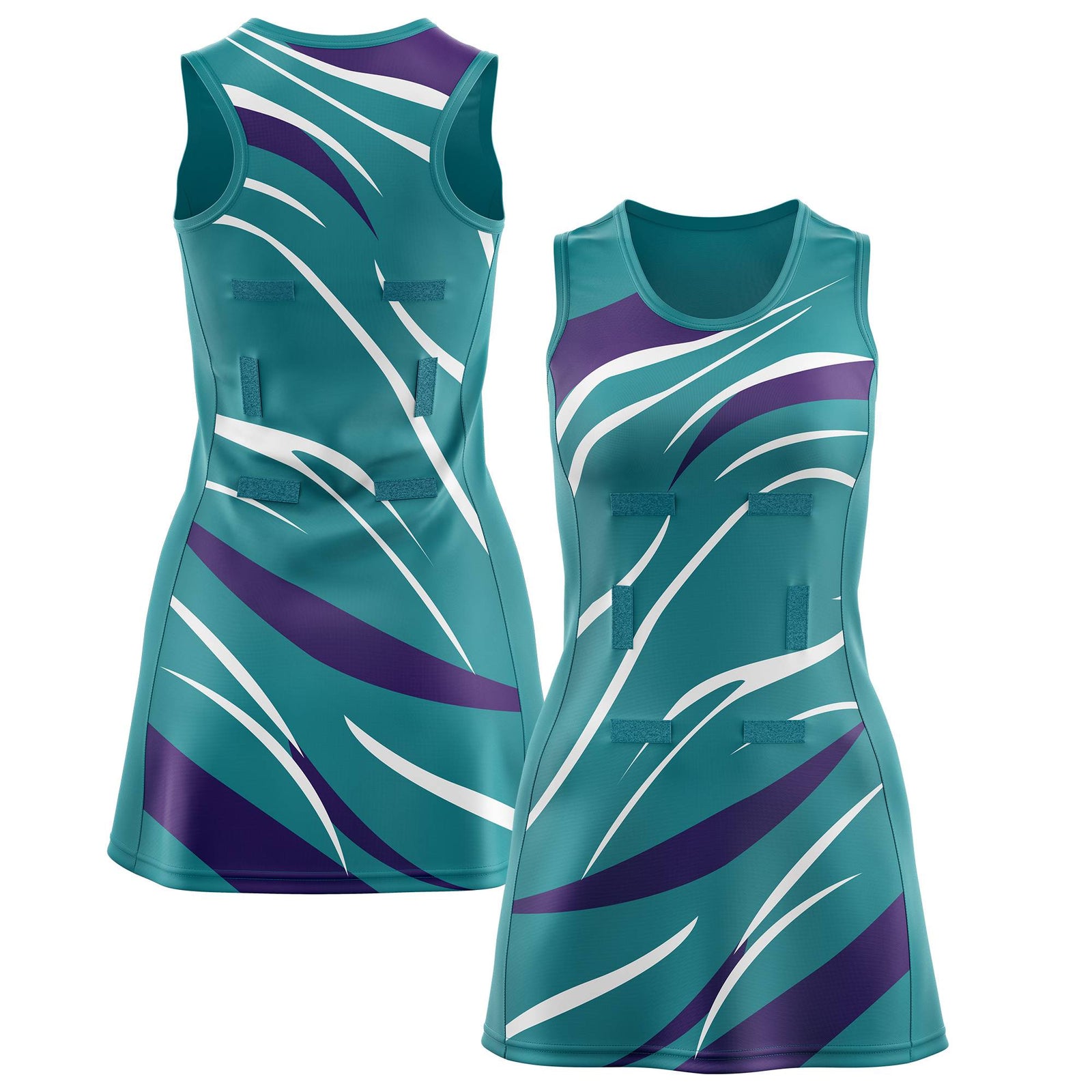 Custom Teal Purple Dynamic Stripes Moisture-Wicking Netball Dress |KXKSHOP