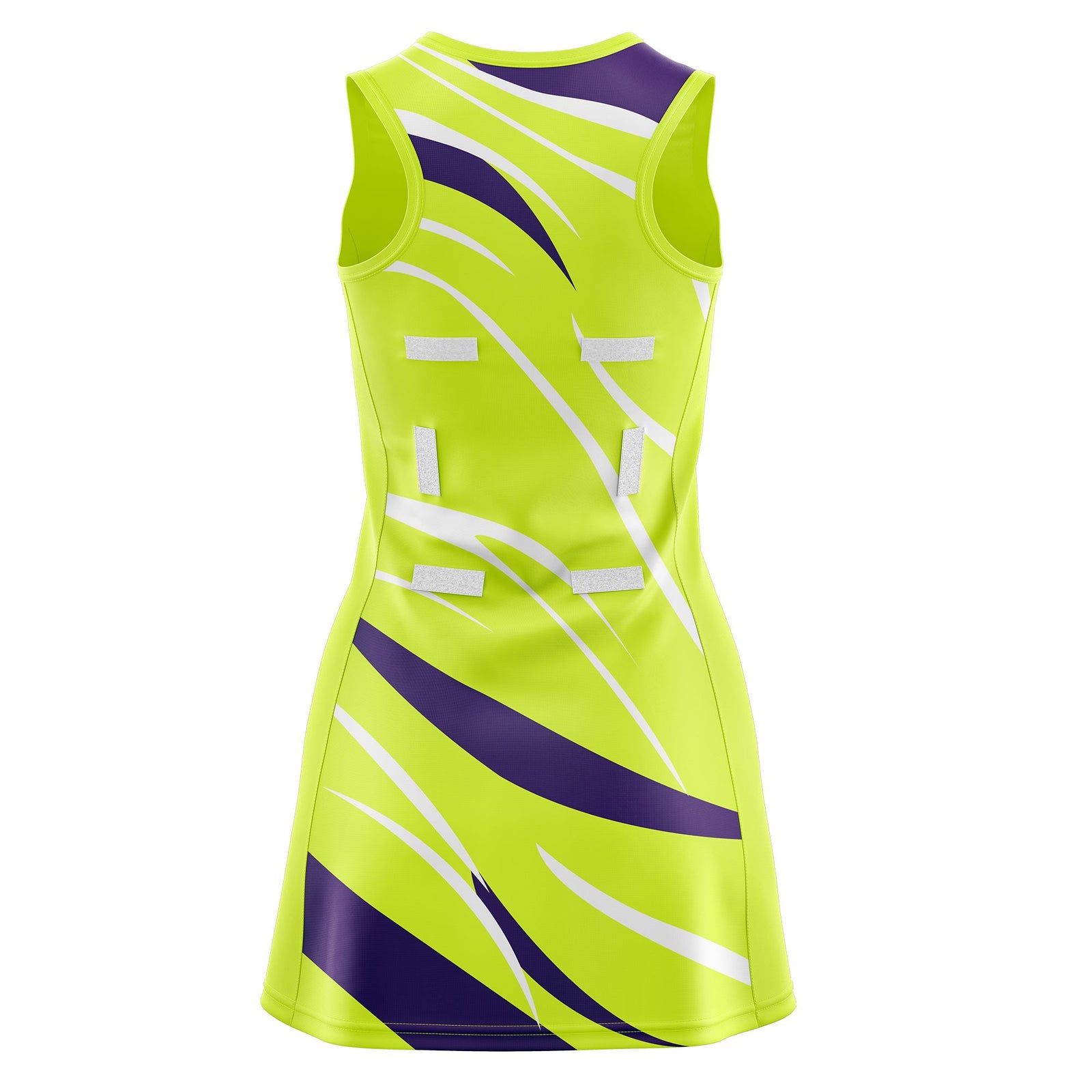 Custom Fluorescent Green Purple Dynamic Stripes Breathable & Quick-Drying Netball Dress