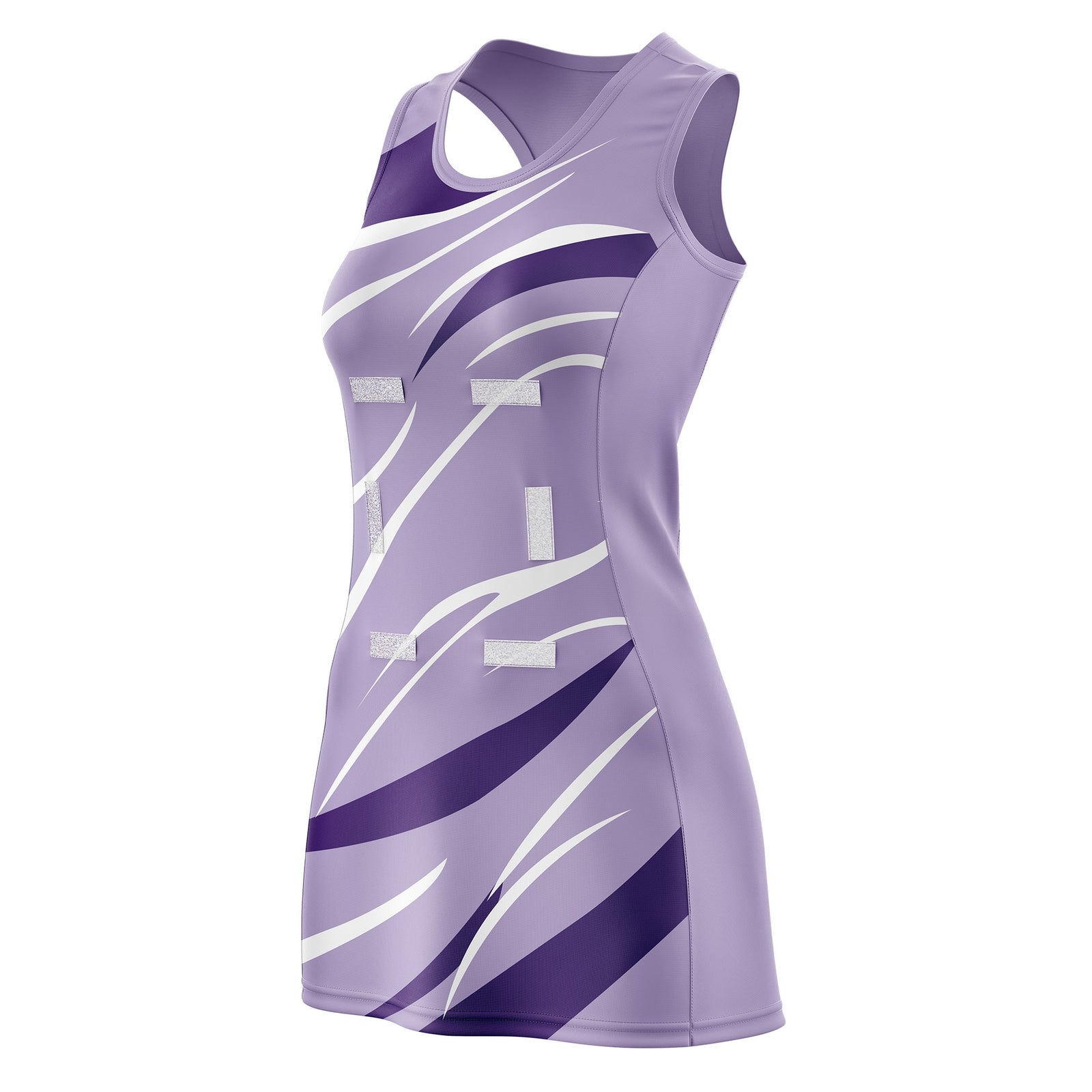 Custom Light Purple Purple Dynamic Stripes Lightweight & Drapable Netball Dress