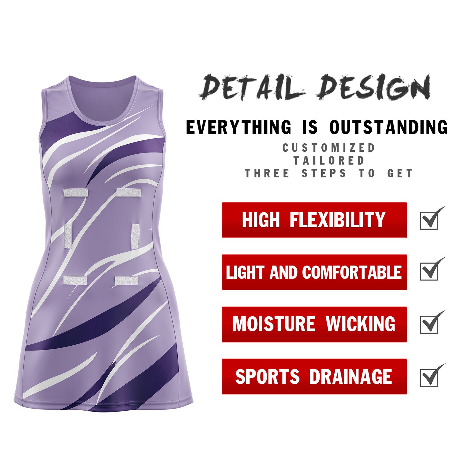 Custom Light Purple Purple Dynamic Stripes Lightweight & Drapable Netball Dress