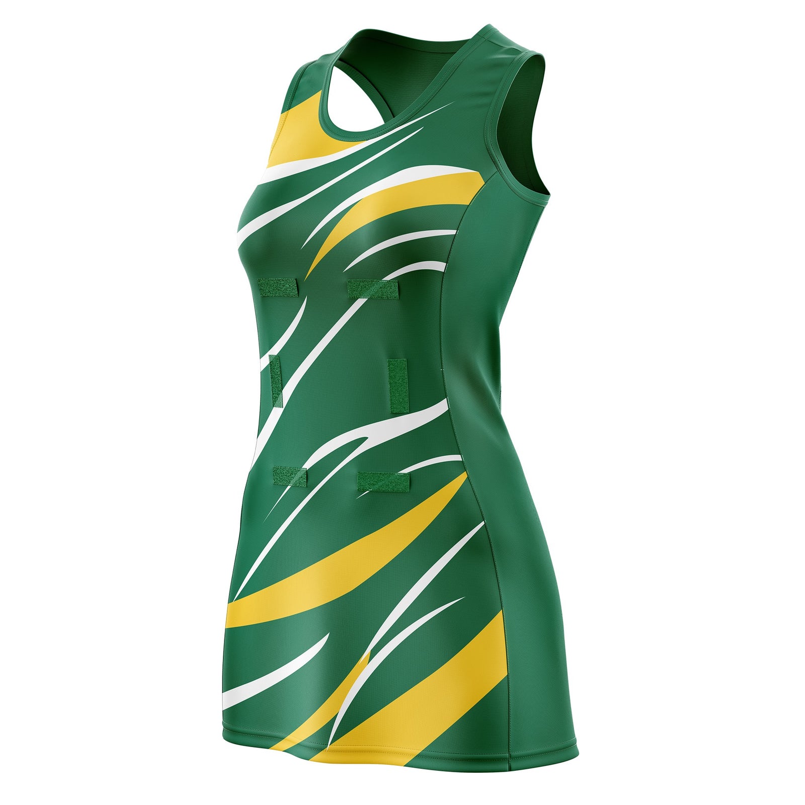 Custom Kelly Green Gold Dynamic Stripes Moisture-Wicking Netball Dress