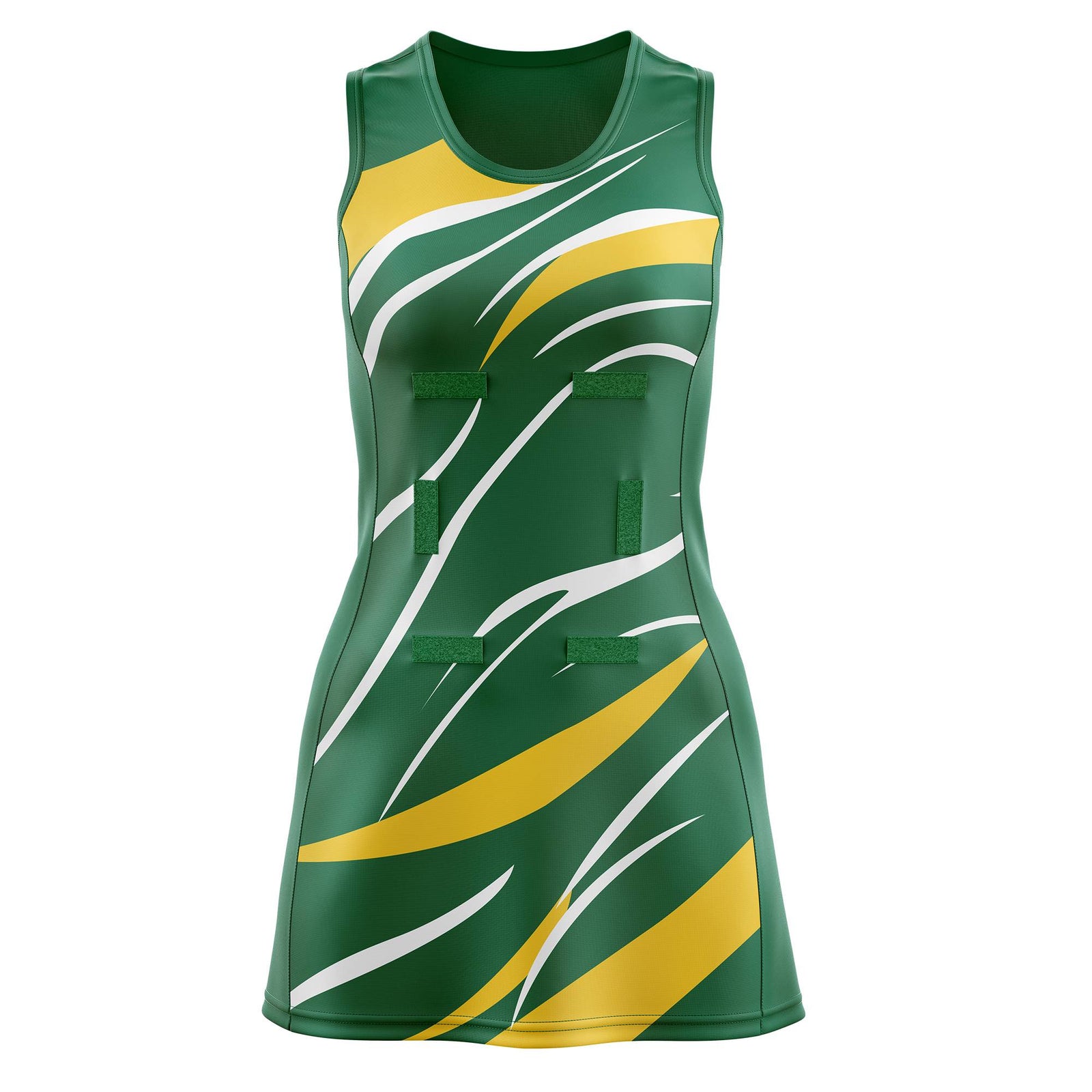 Custom Kelly Green Gold Dynamic Stripes Moisture-Wicking Netball Dress