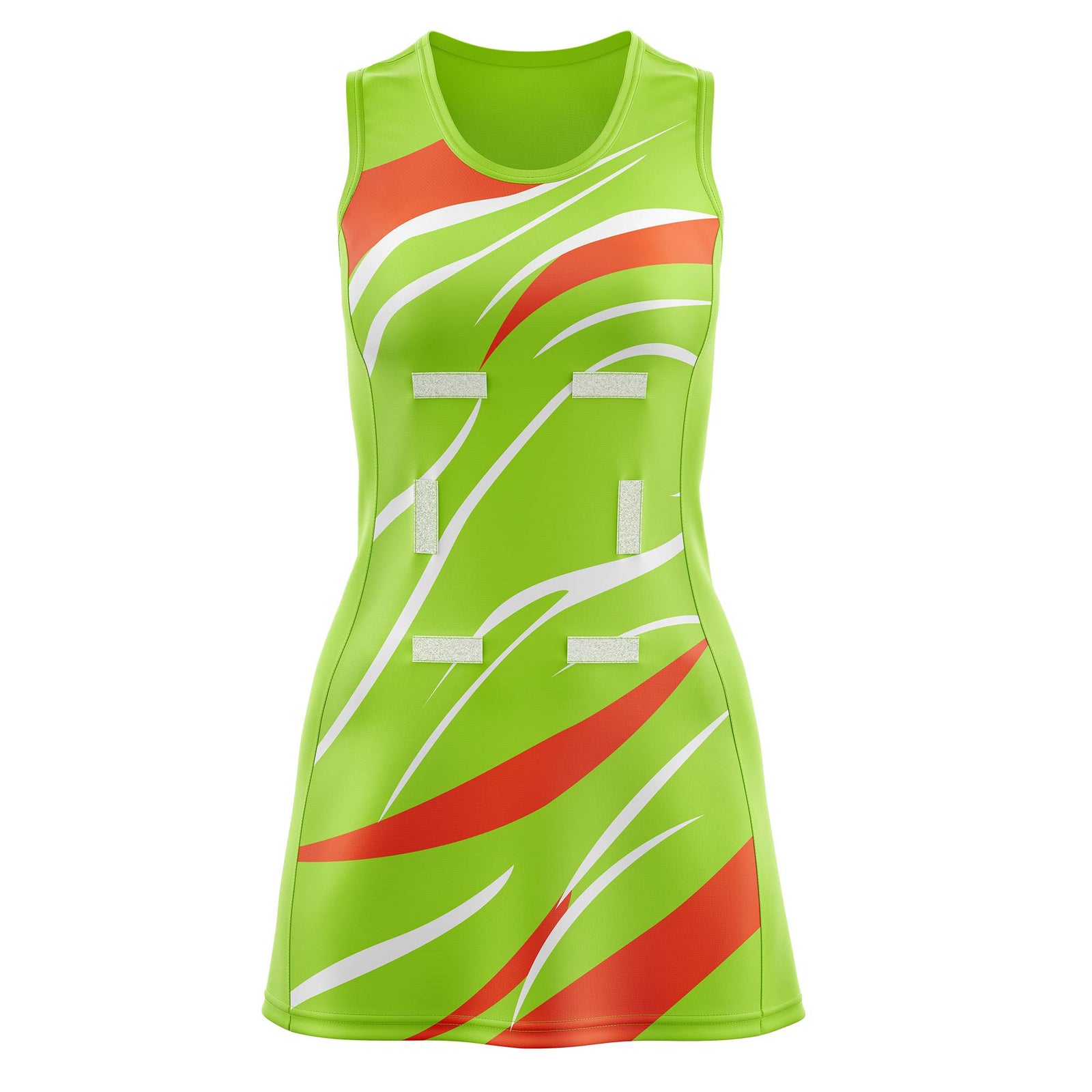 Custom Neon Green Orange Dynamic Stripes Breathable & Quick-Drying Netball Dress