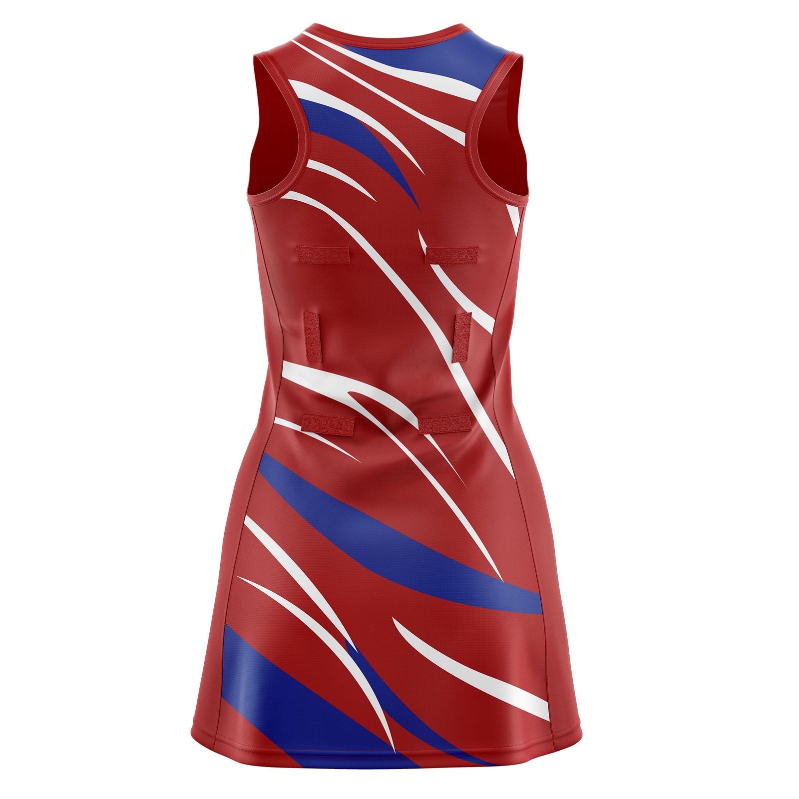 Custom Red Royal Blue Dynamic Stripes Lightweight & Drapable Netball Dress