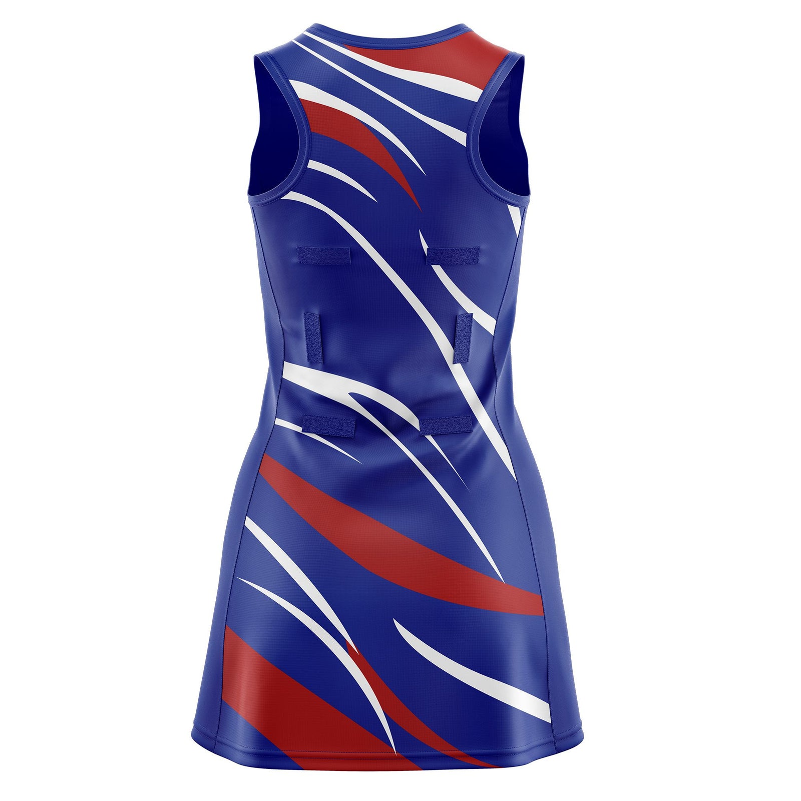 Custom Royal Blue Red Dynamic Stripes Wrinkle-Resistant Netball Dress
