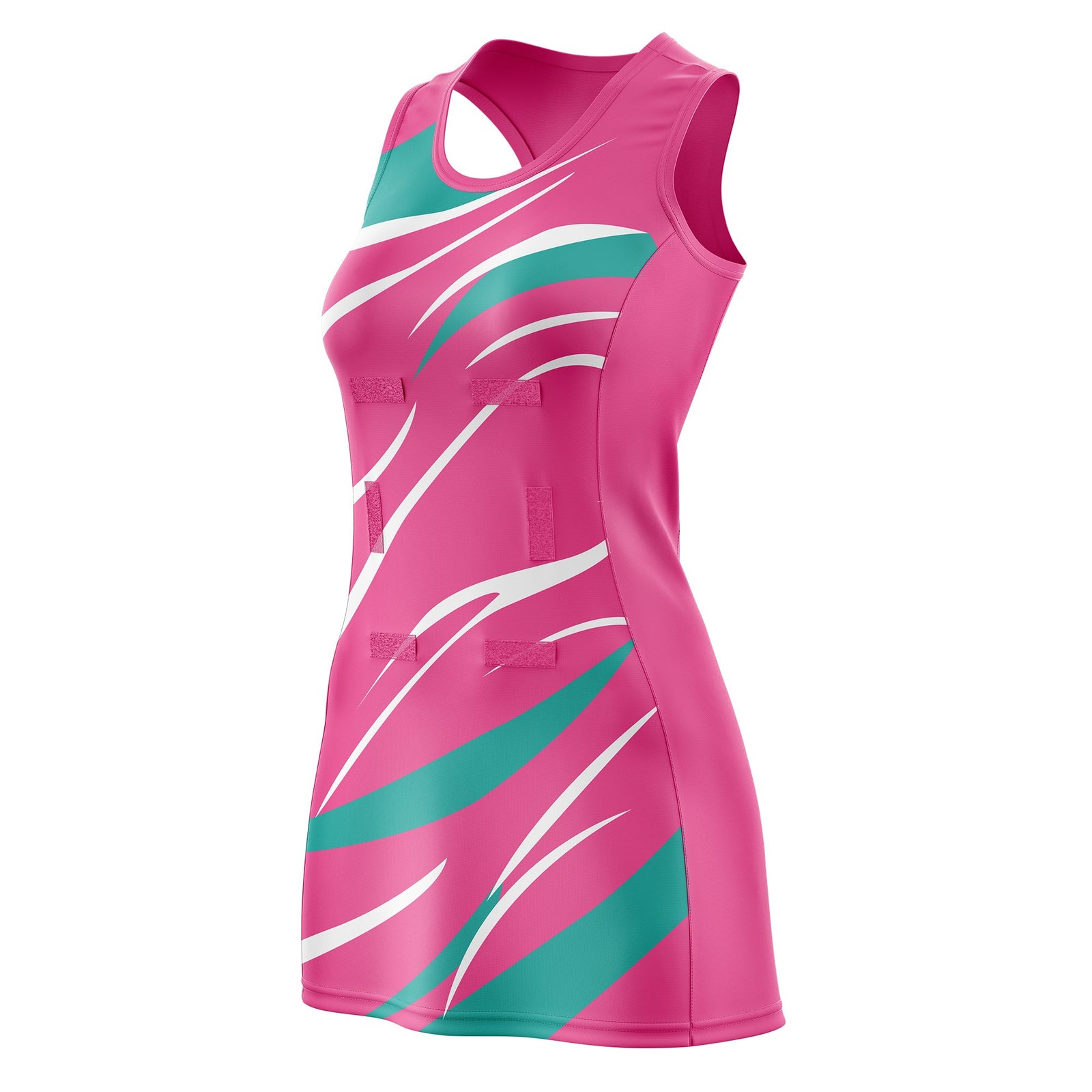 Custom Pink Aqua Dynamic Stripes Moisture-Wicking Netball Dress