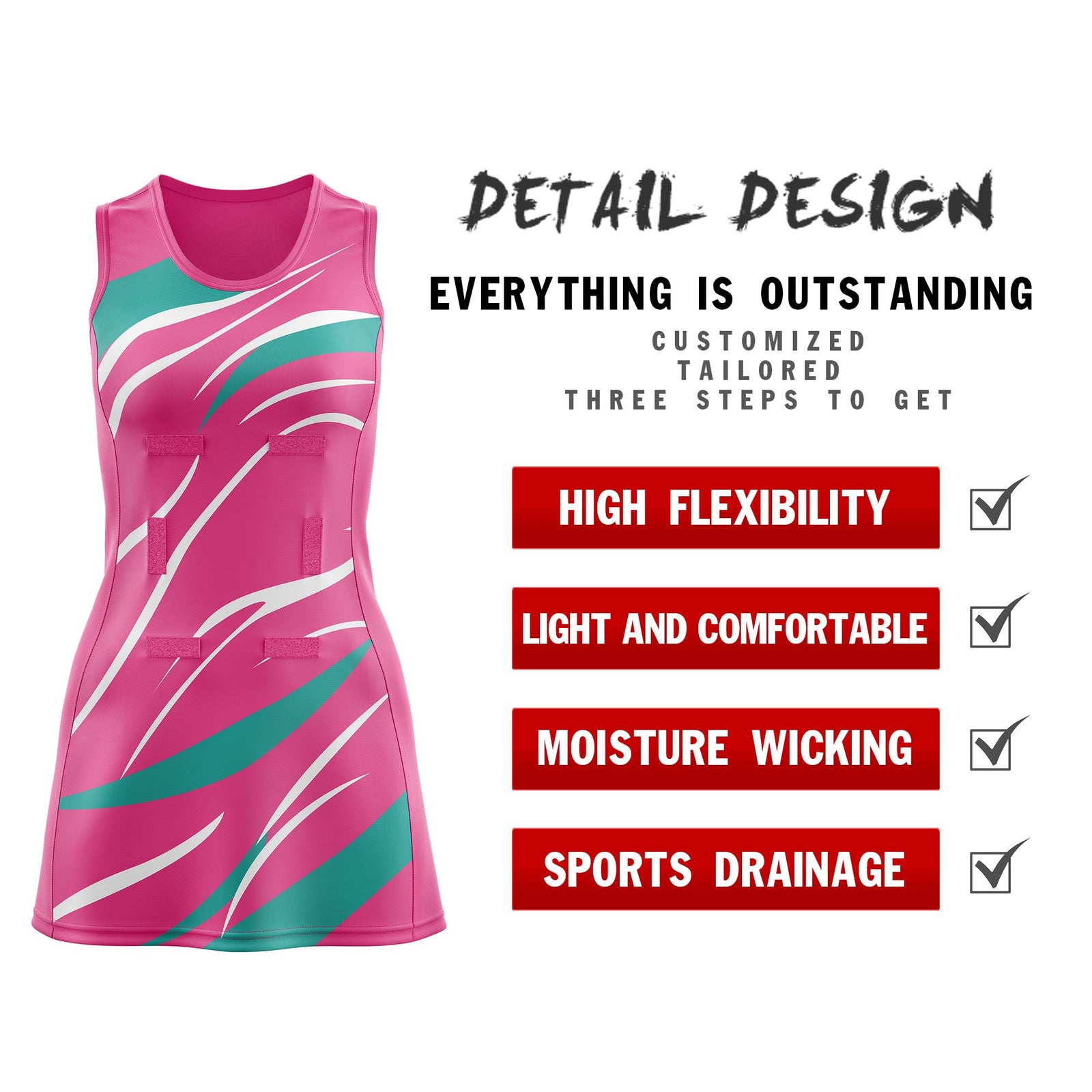Custom Pink Aqua Dynamic Stripes Moisture-Wicking Netball Dress