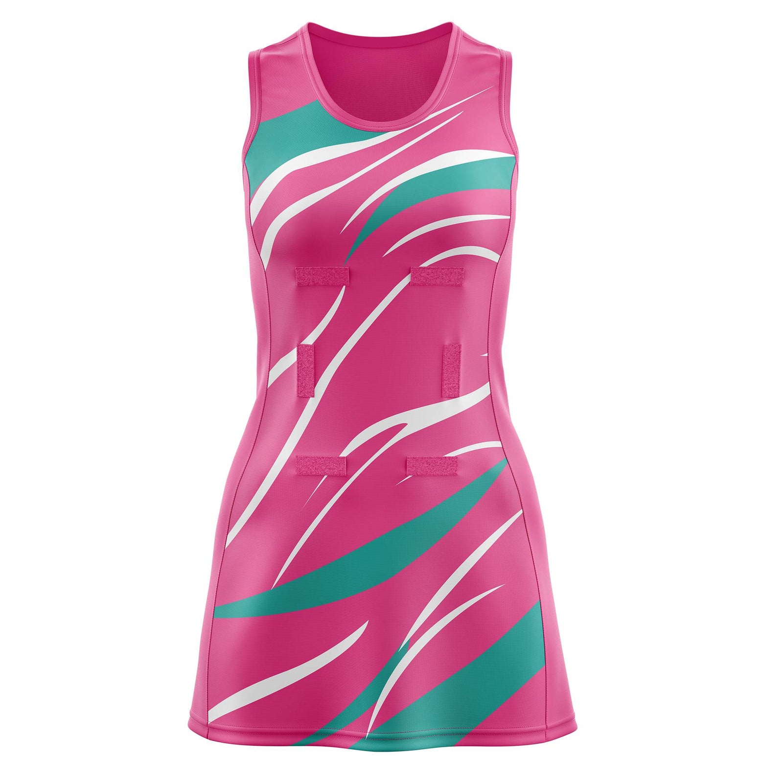 Custom Pink Aqua Dynamic Stripes Moisture-Wicking Netball Dress