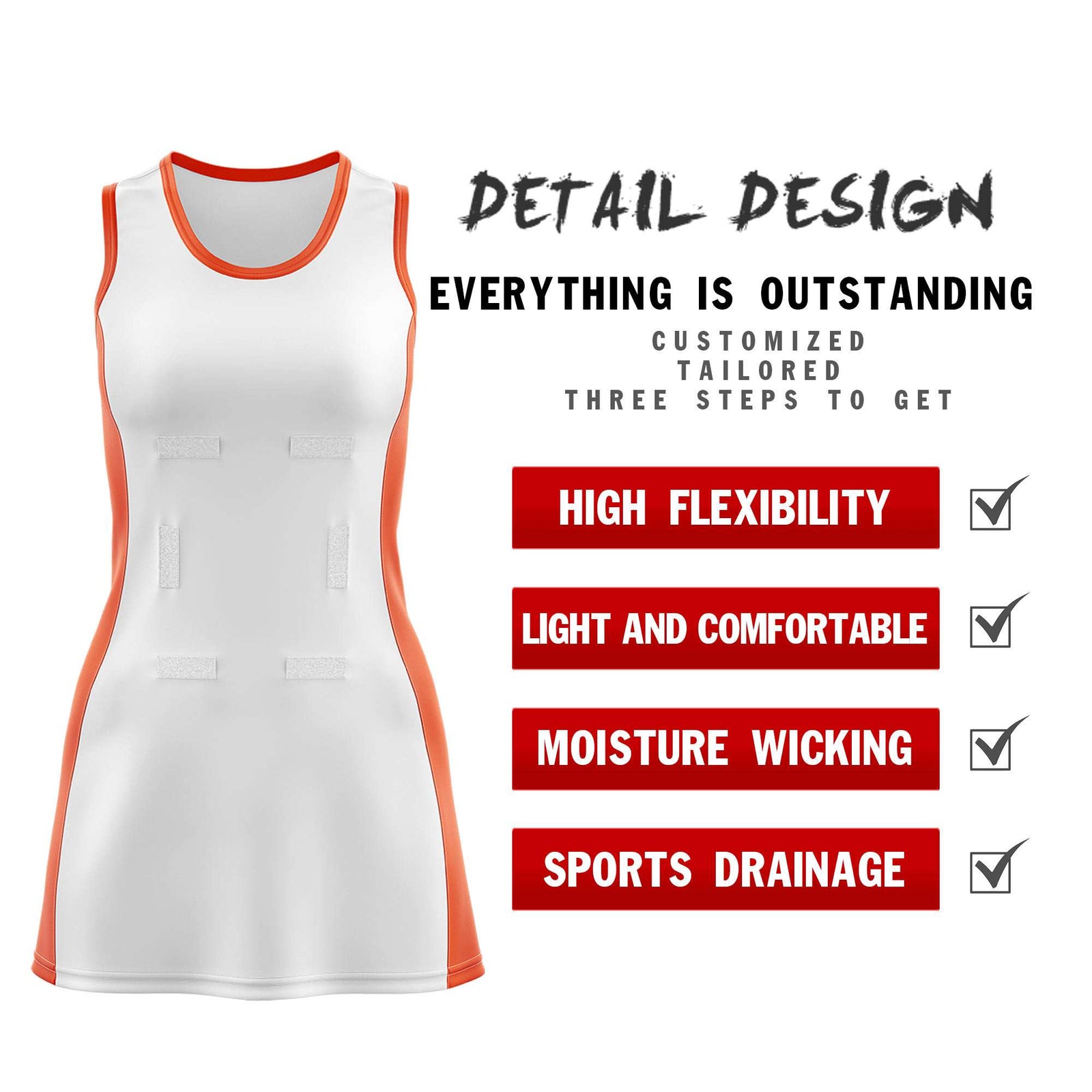 Custom White Orange Color Block Two Tone Netball Dresses