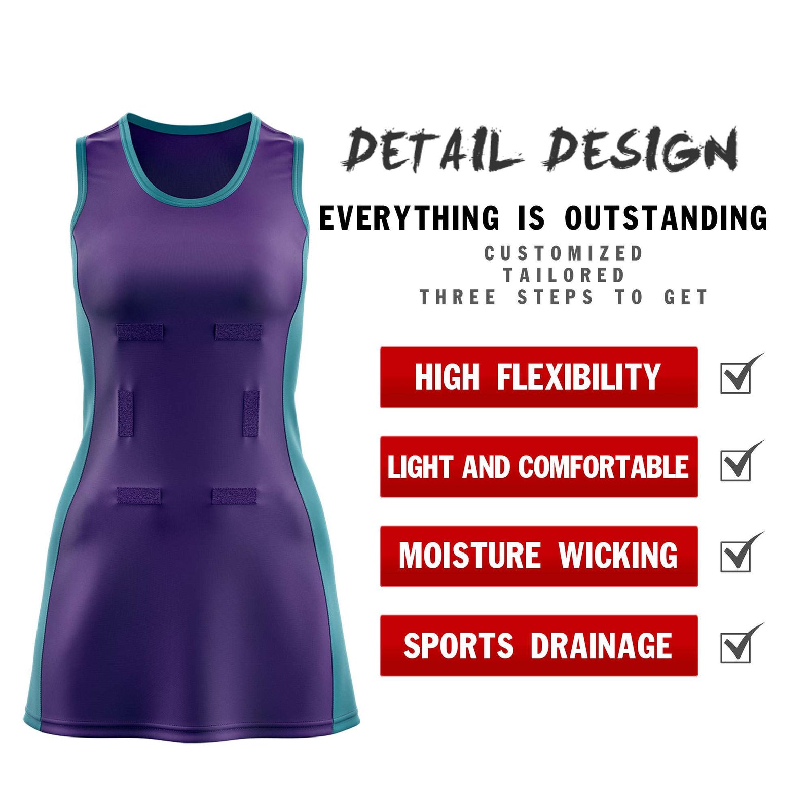 Custom Purple Teal Color Block Two Tone Netball Dresses