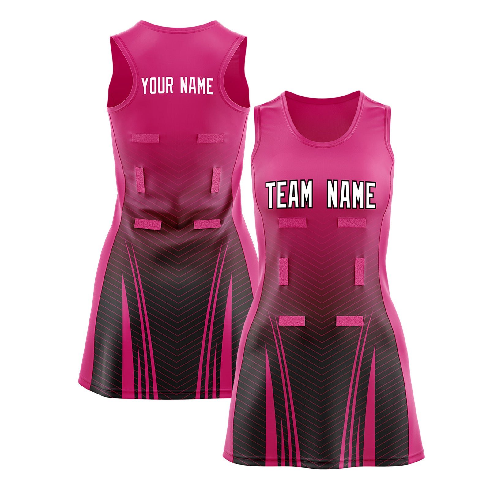 Custom Rose Red Black Netball Dresses With Diagonal Lines And Jagged Texture Patterns