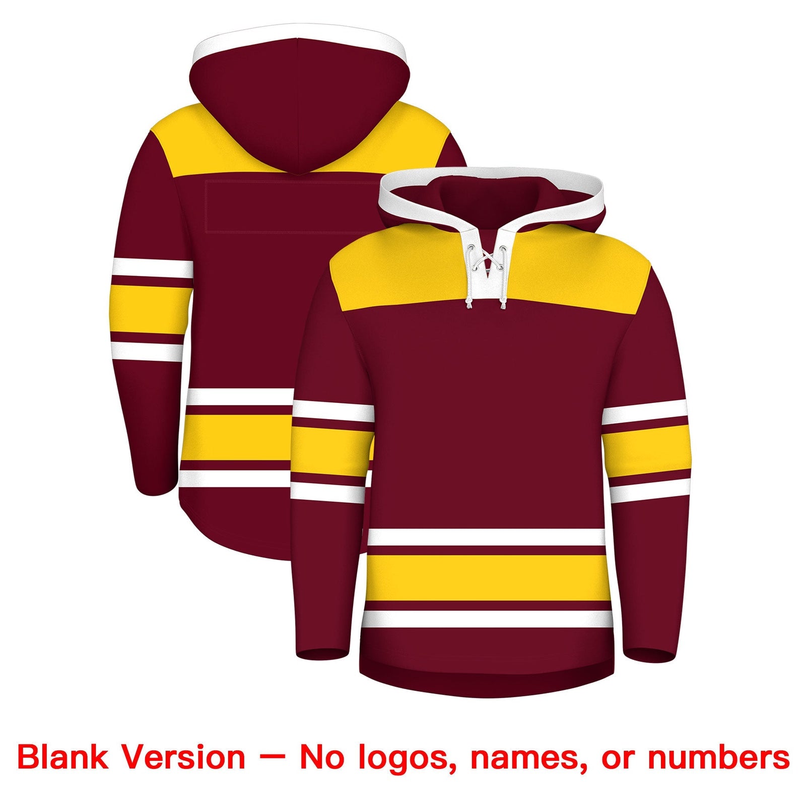 Custom Hockey Hoodie Jersey Crimson Gold Raglan Sleeves Lace-Up Neck Personalized Jersey for Men & Youth