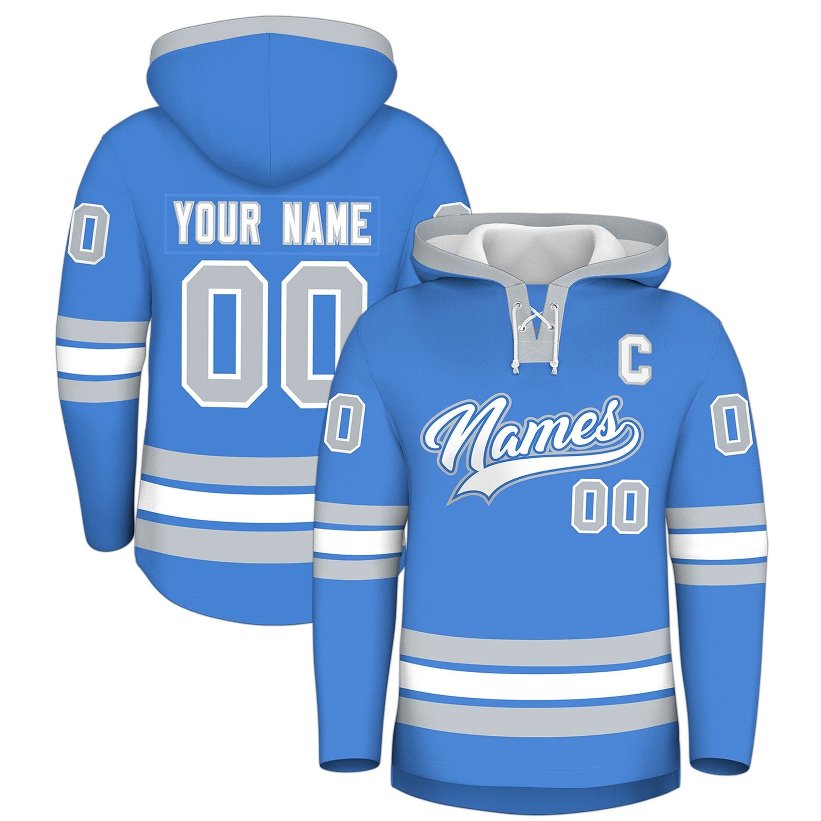 Custom Hockey Hoodie Jersey Powder Blue Silver Classic Style for Men&Youth