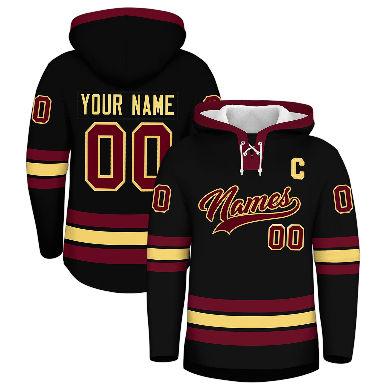 Custom Hockey Hoodie Jersey Black Crimson Classic Style for Men&Youth