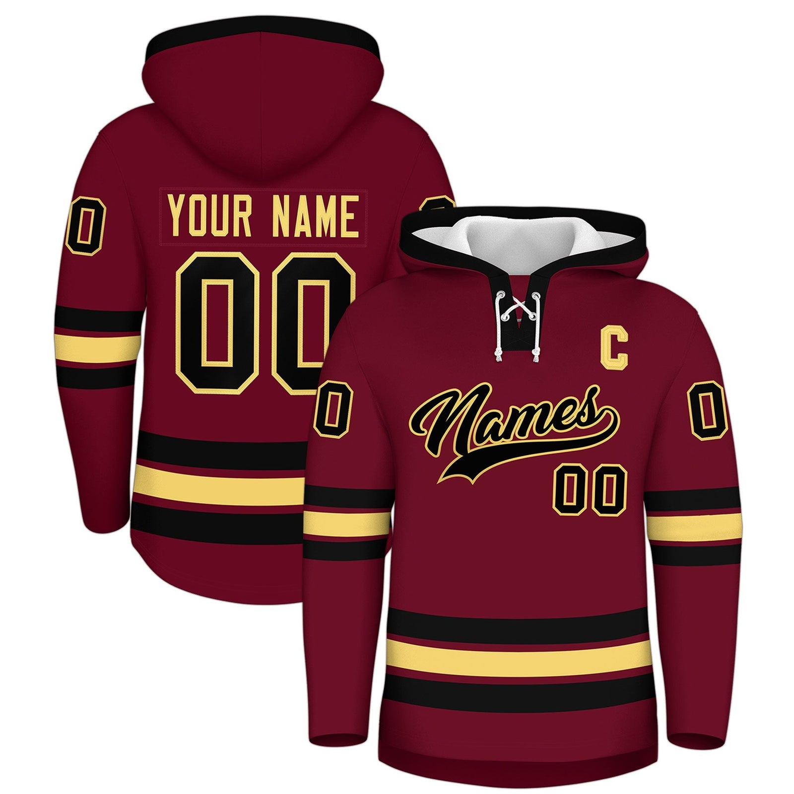 Custom Hockey Hoodie Jersey Crimson Black Classic Style Add Name,Number & Logo