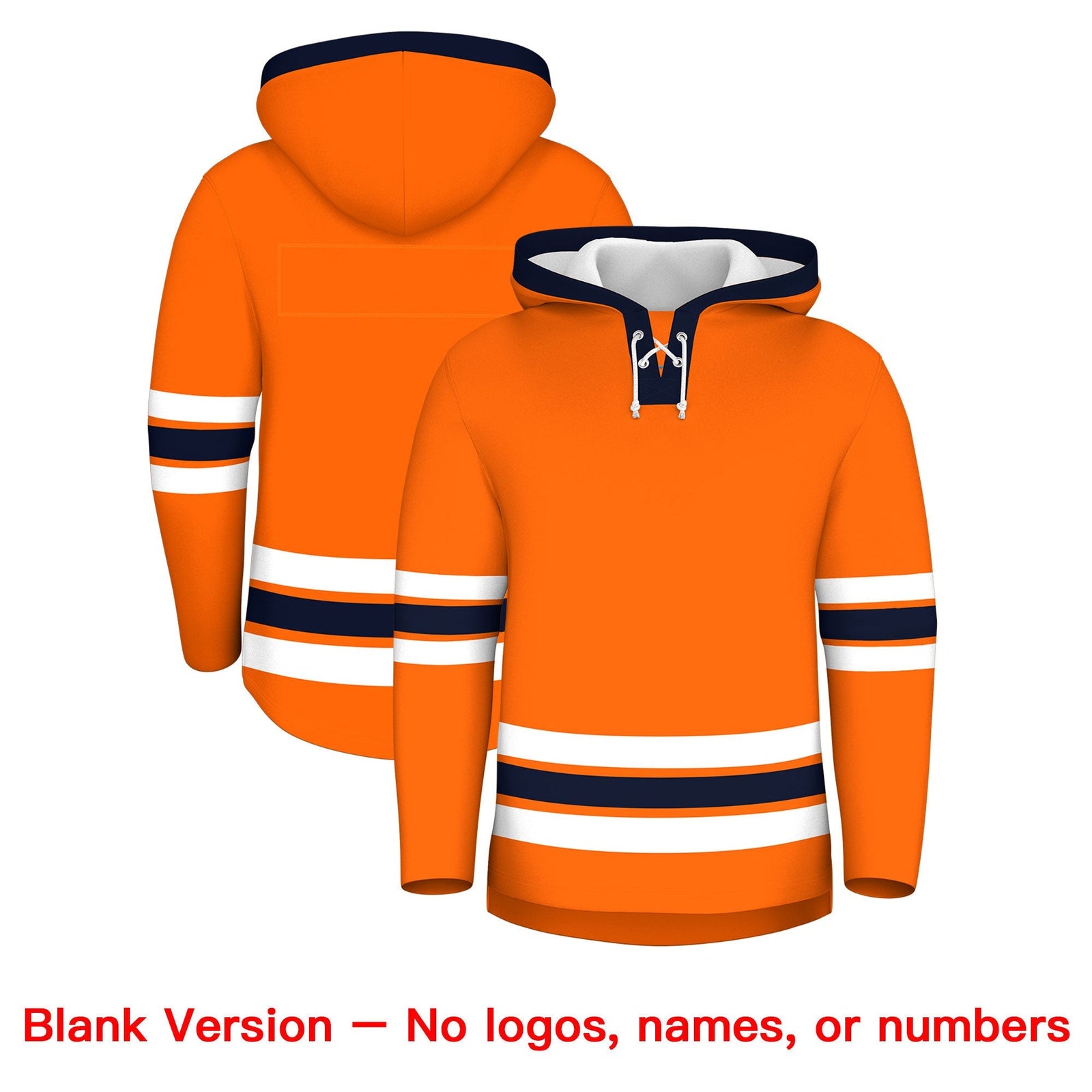 Custom Hockey Hoodie Jersey Orange Navy Classic Style Add Name,Number & Logo