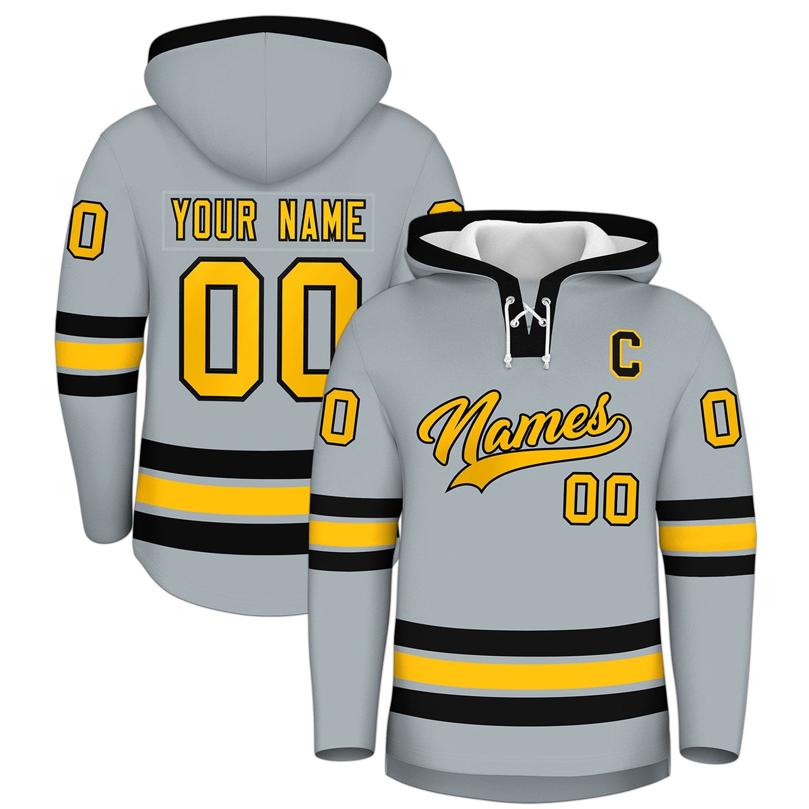 Custom Hockey Hoodie Jersey Silver Black Classic Style for Men&Youth