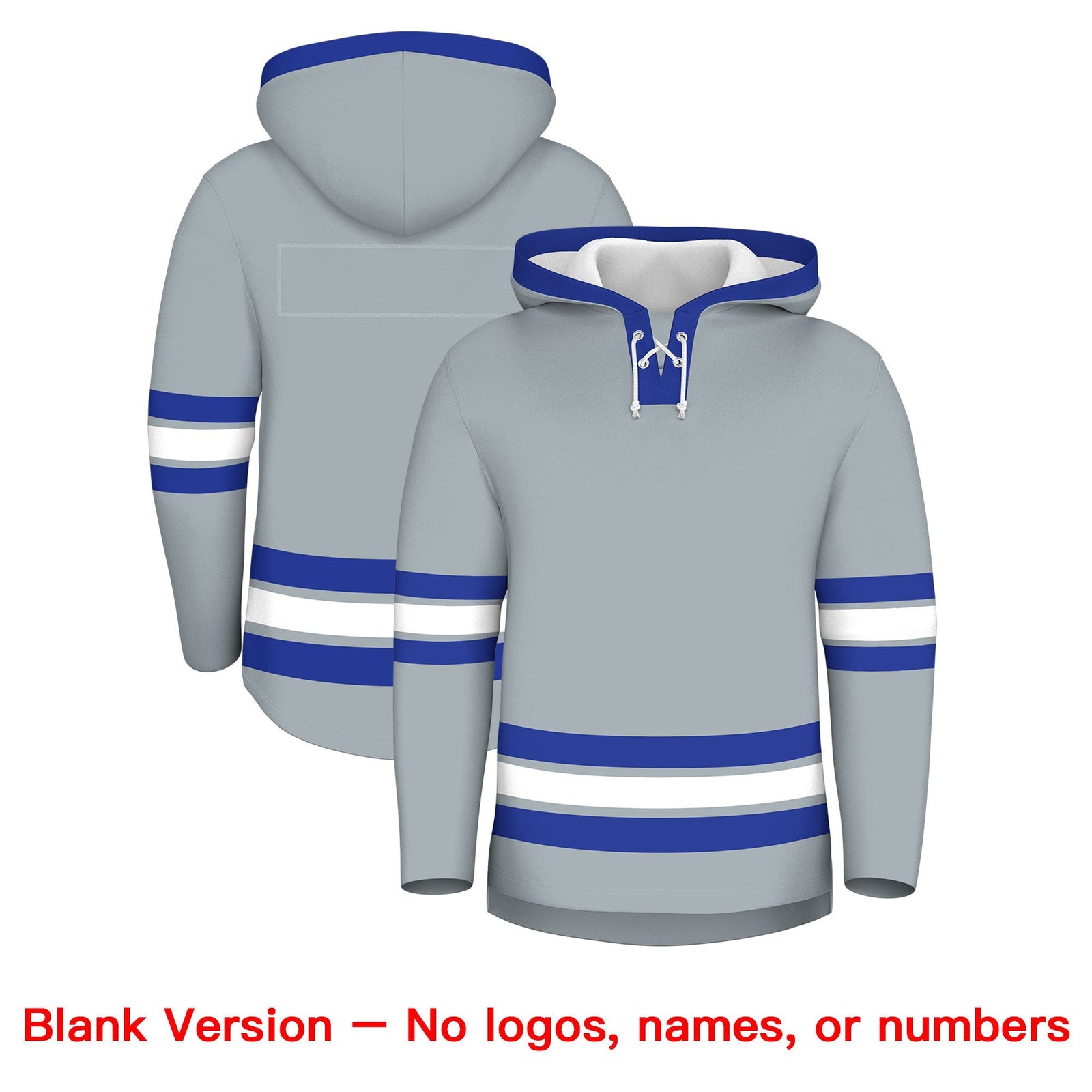 Custom Hockey Hoodie Jersey Silver Royal Blue Classic Style Add Name,Number & Logo