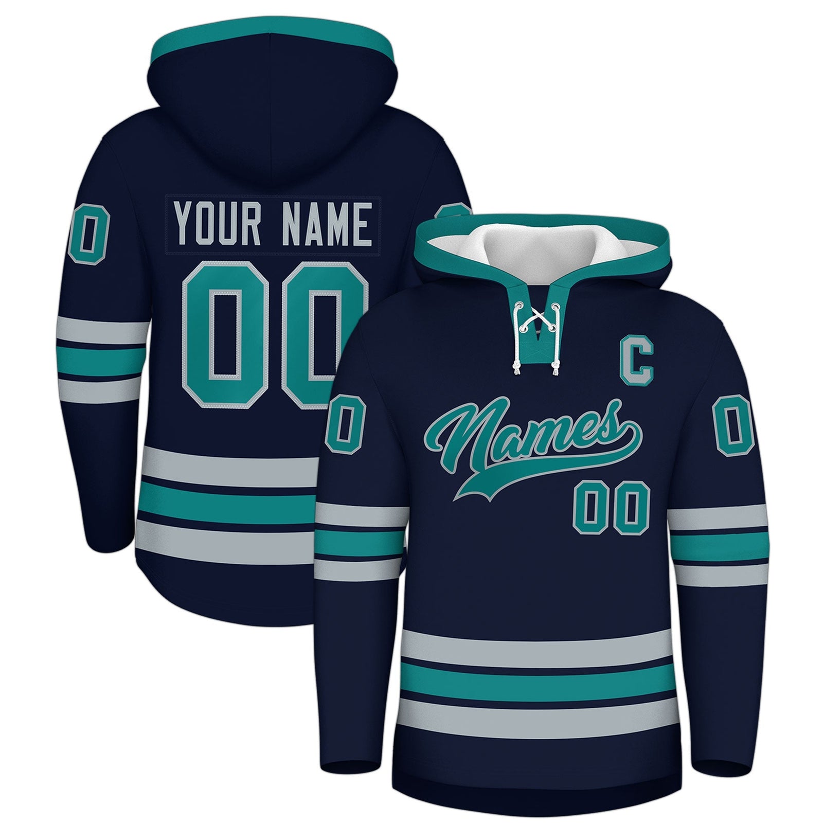 Custom Hockey Hoodie Jersey Navy Teal Classic Style for Men&Youth