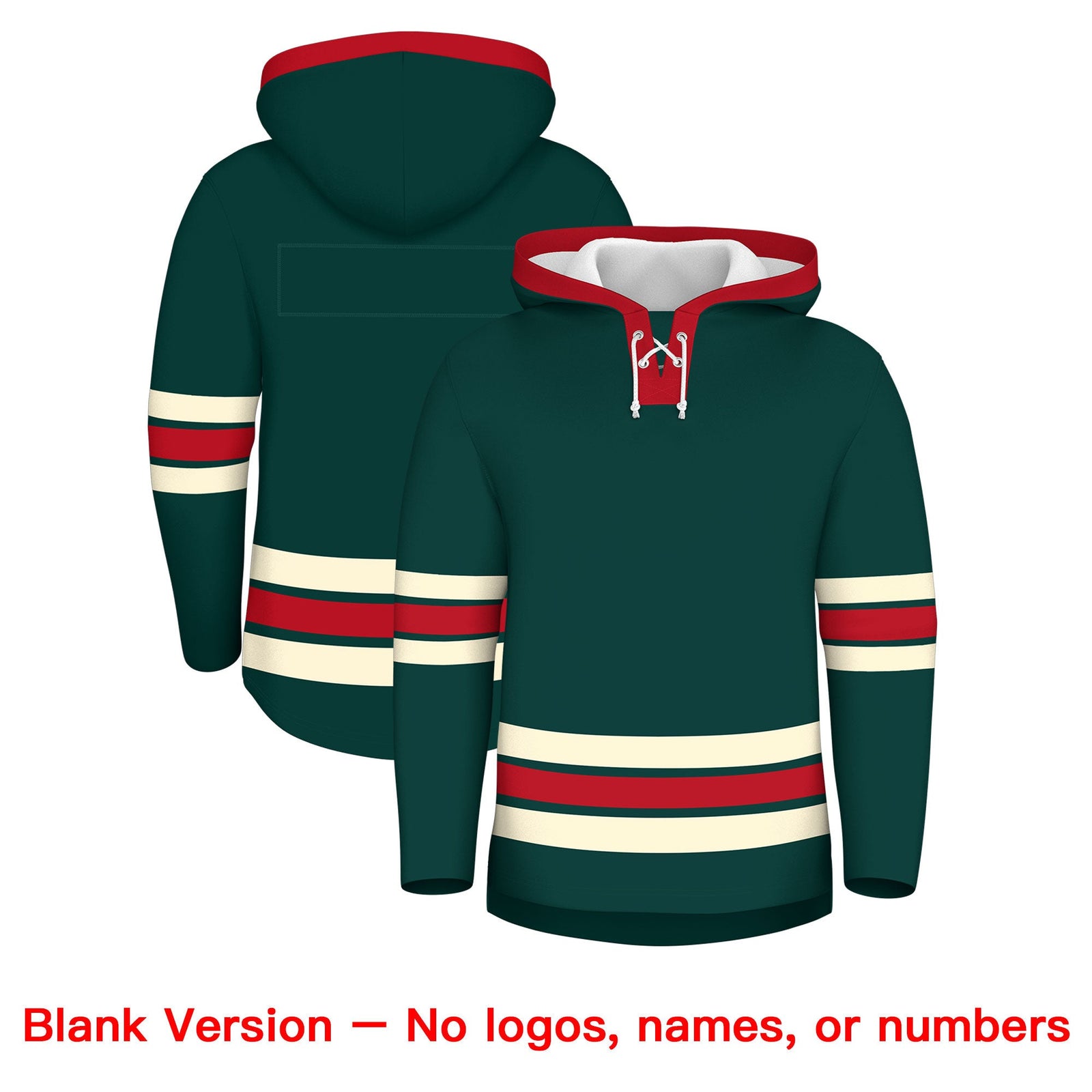 Custom Hockey Hoodie Jersey Midnight Green Red Classic Style Add Name,Number & Logo