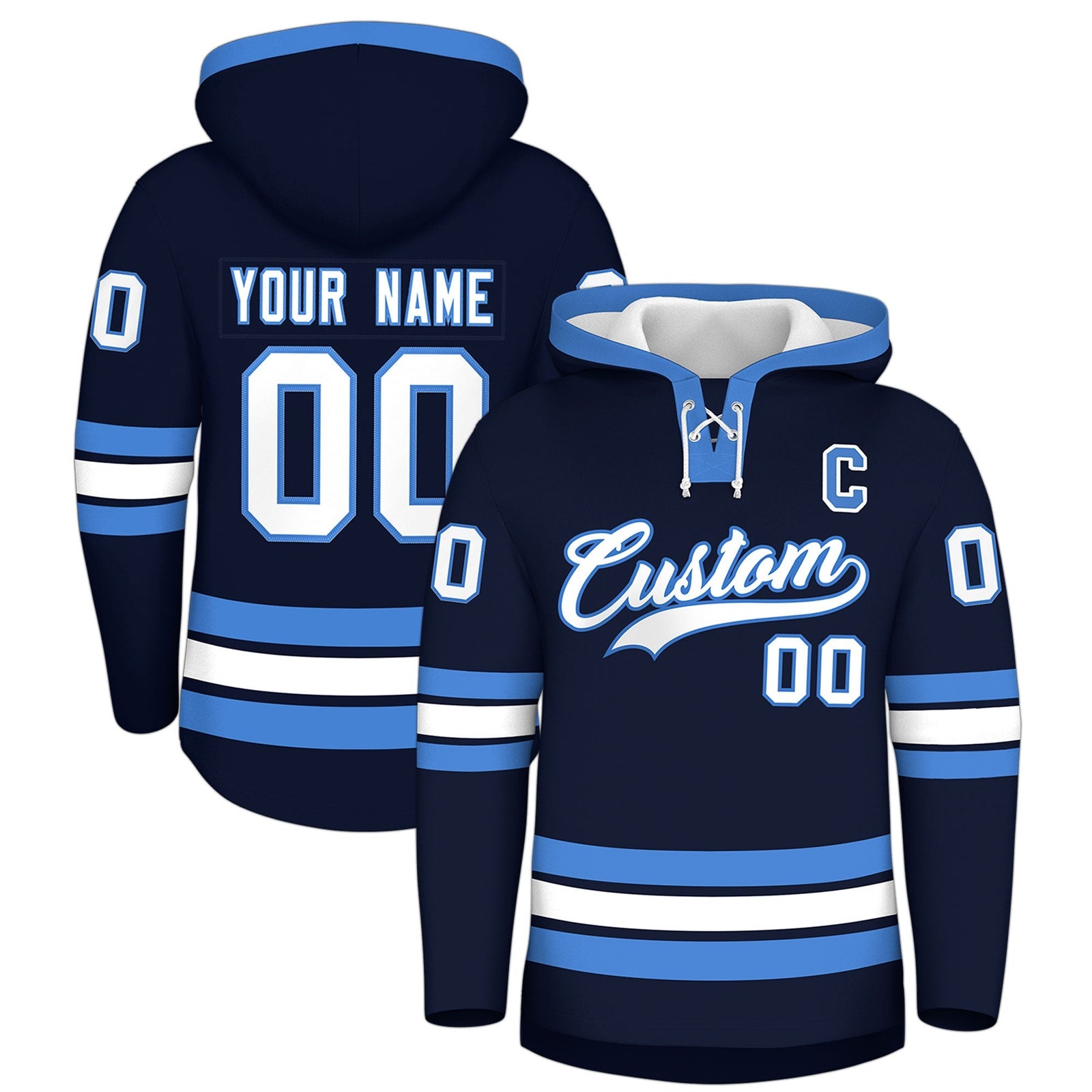 Custom Hockey Hoodie Jersey Navy Powder Blue Classic Style for Men&Youth