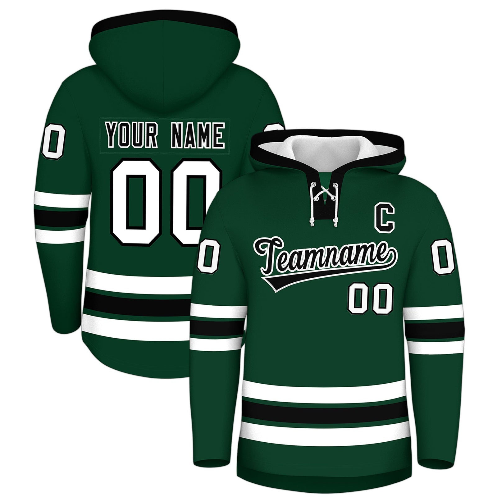 Custom Hockey Hoodie Jersey Dark Green Black Classic Style for Men&Youth
