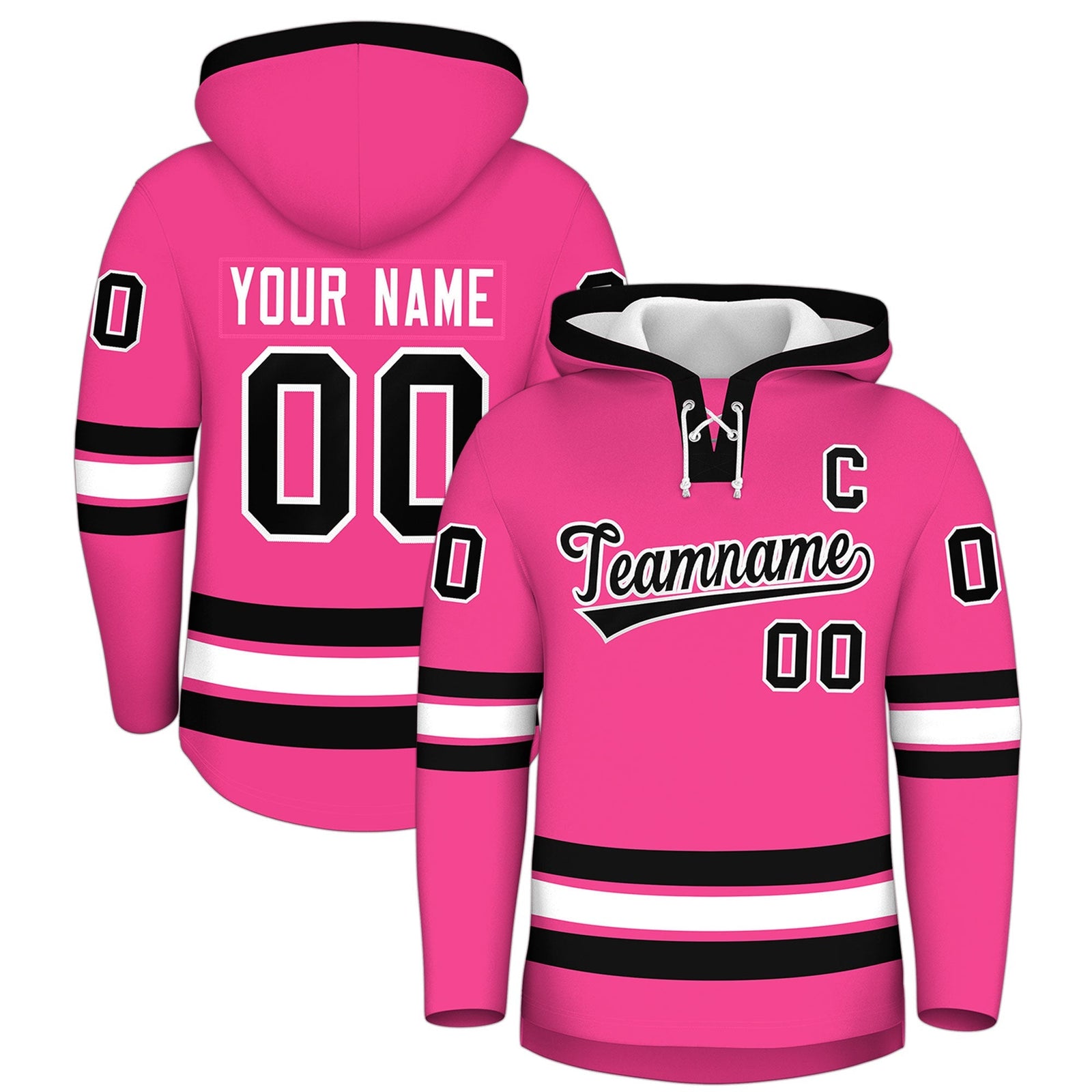 Custom Hockey Hoodie Jersey Pink Black Classic Style Add Name,Number & Logo