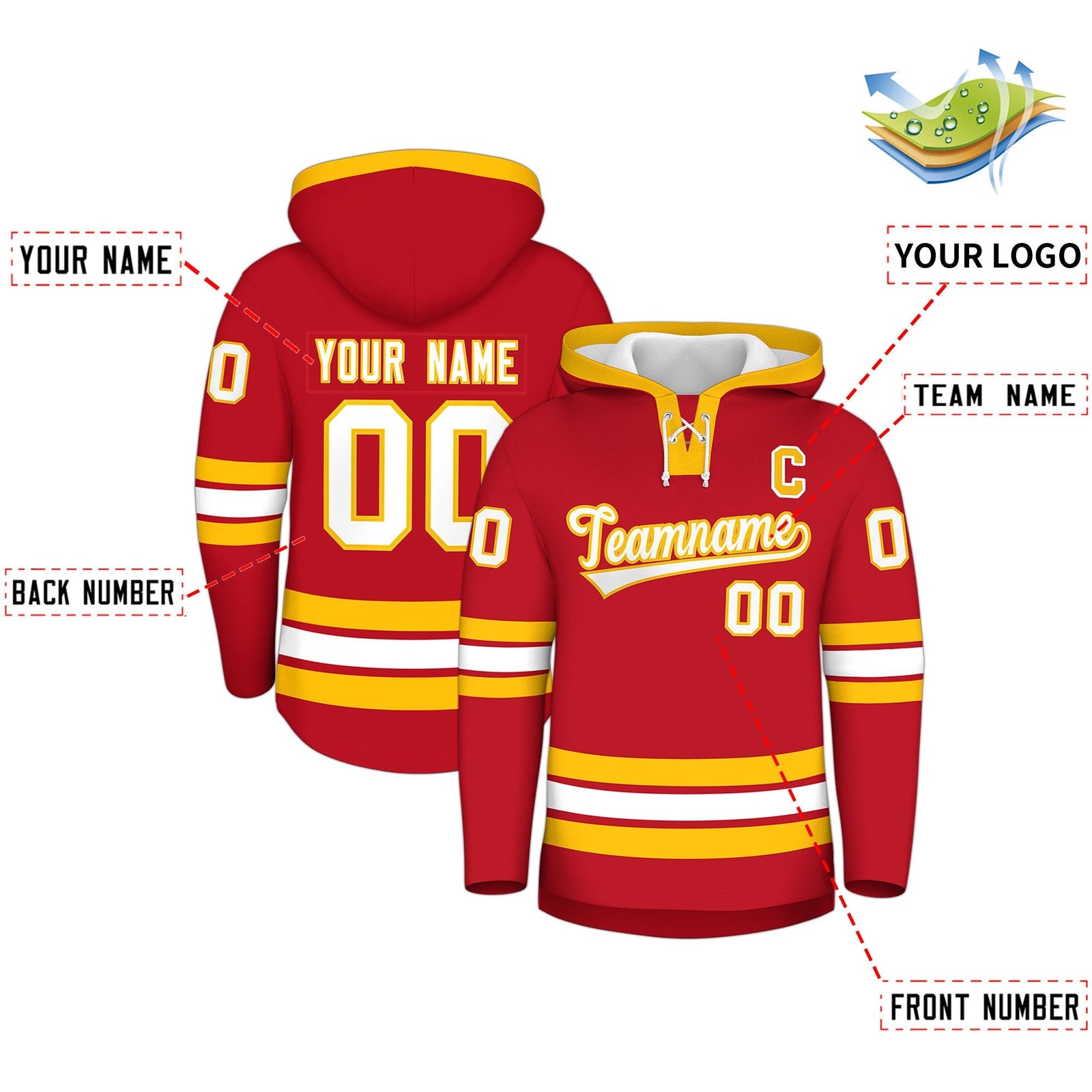 Custom Hockey Hoodie Jersey Red White Classic Style for Men&Youth