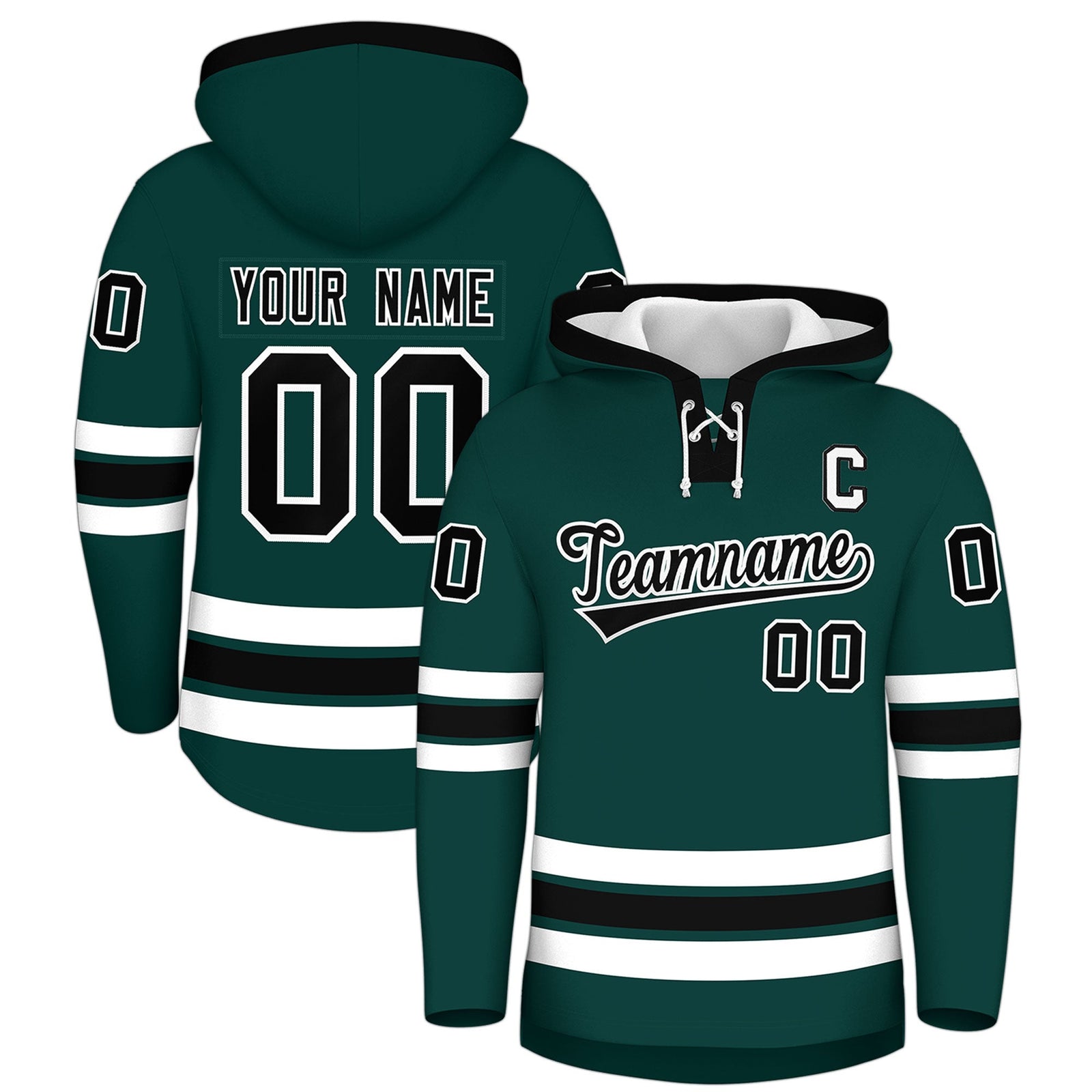 Custom Hockey Hoodie Jersey Midnight Green Black Classic Style Add Name,Number & Logo