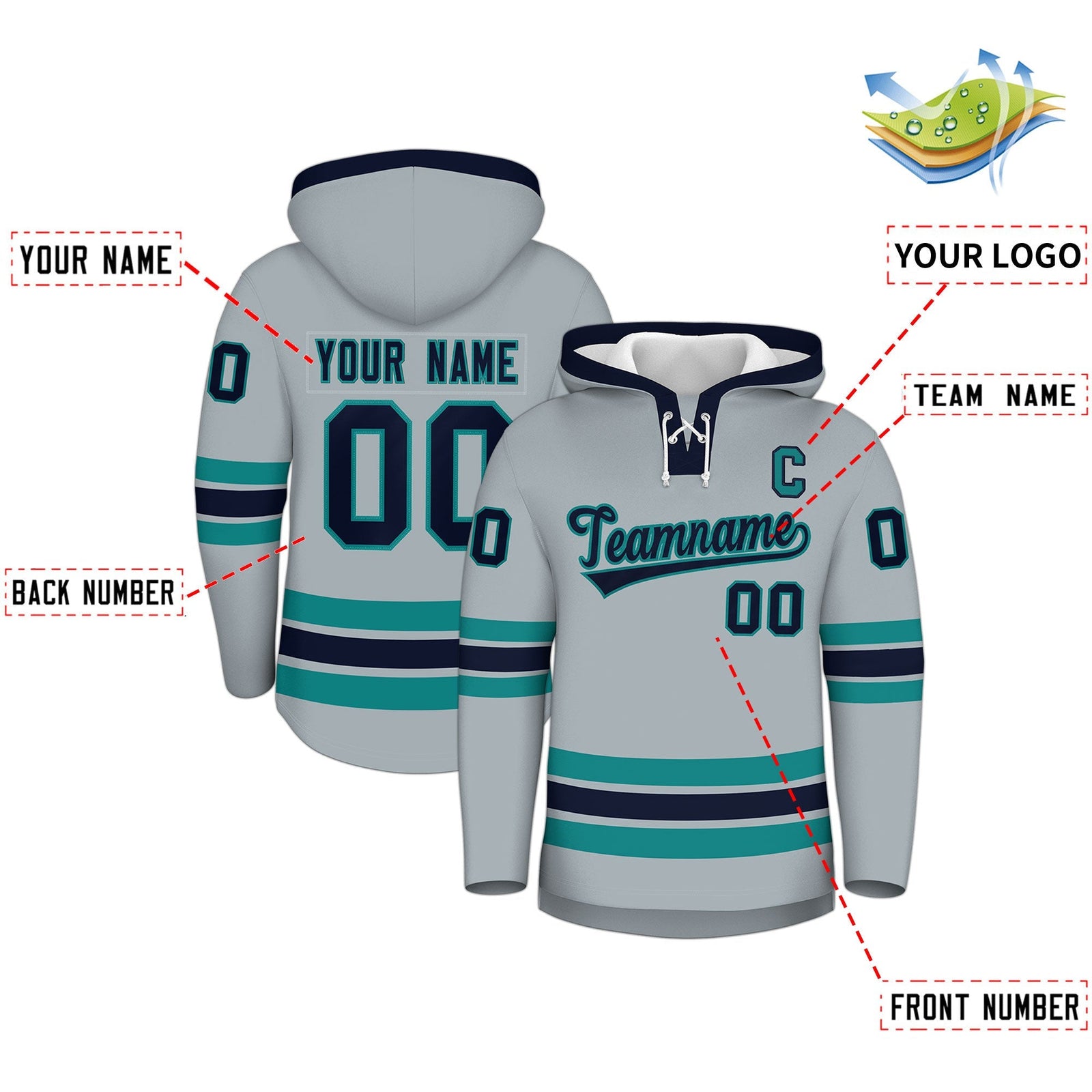 Custom Hockey Hoodie Jersey Silver Navy Classic Style for Men&Youth