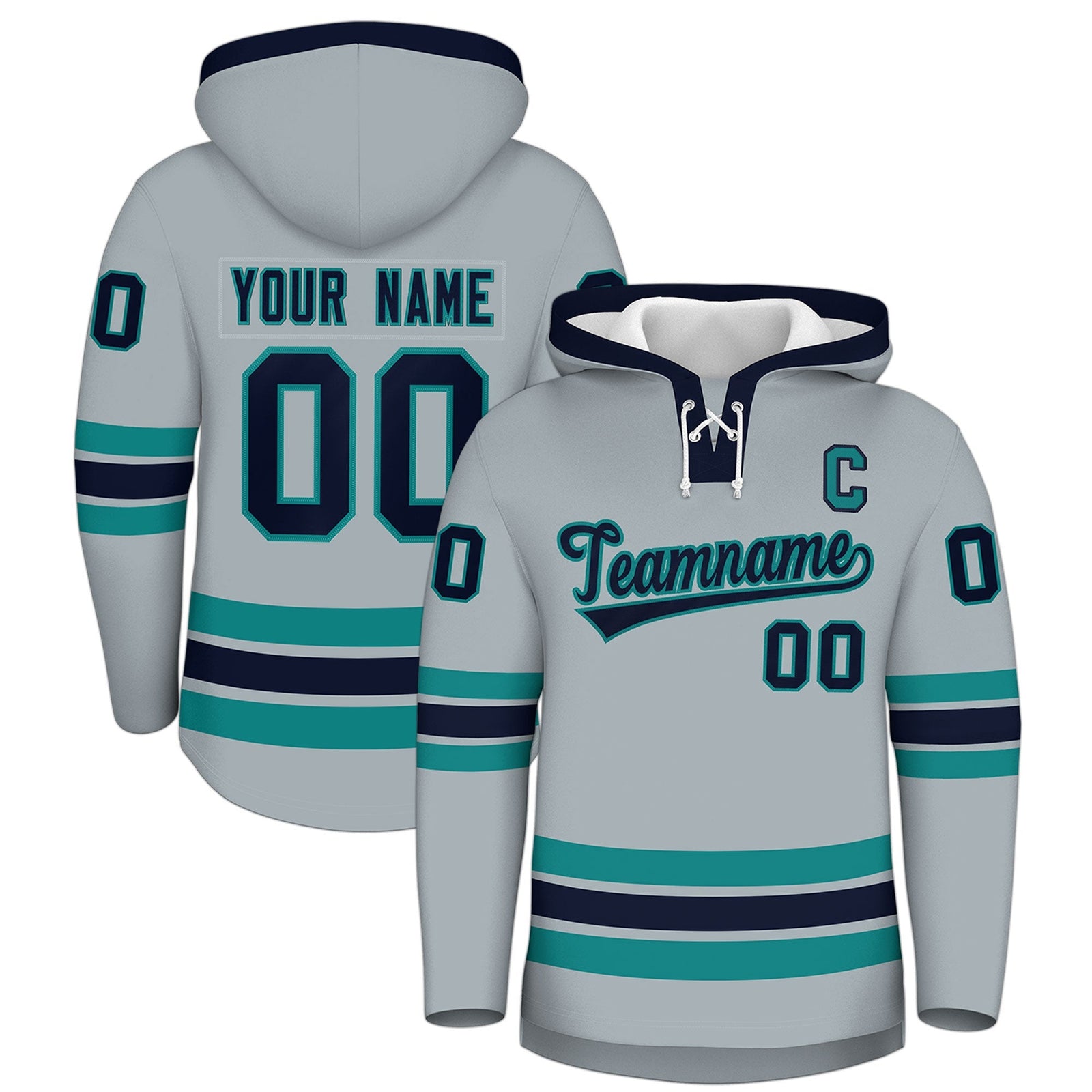 Custom Hockey Hoodie Jersey Silver Navy Classic Style for Men&Youth