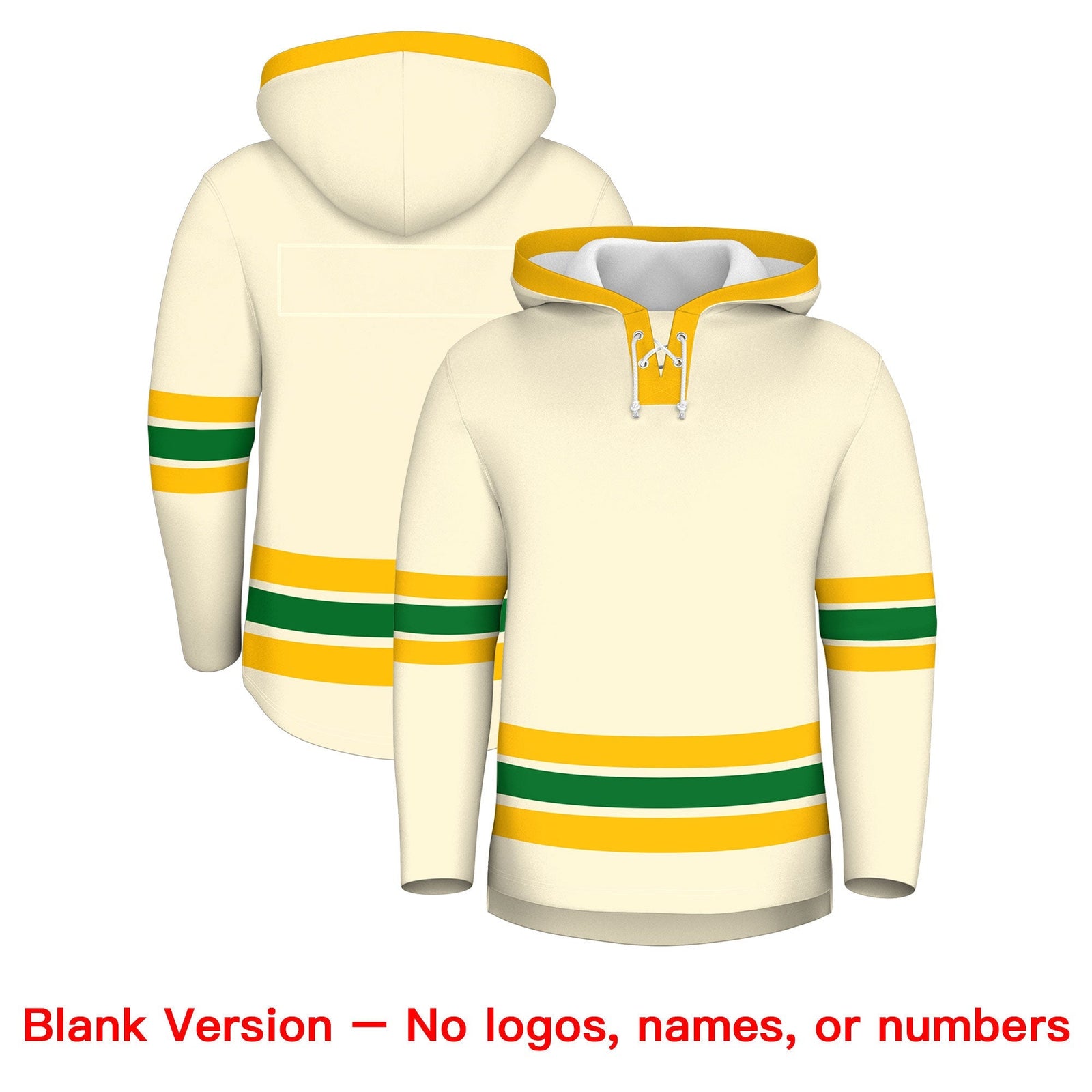 Custom Hockey Hoodie Jersey Cream Kelly Green Classic Style Add Name,Number & Logo
