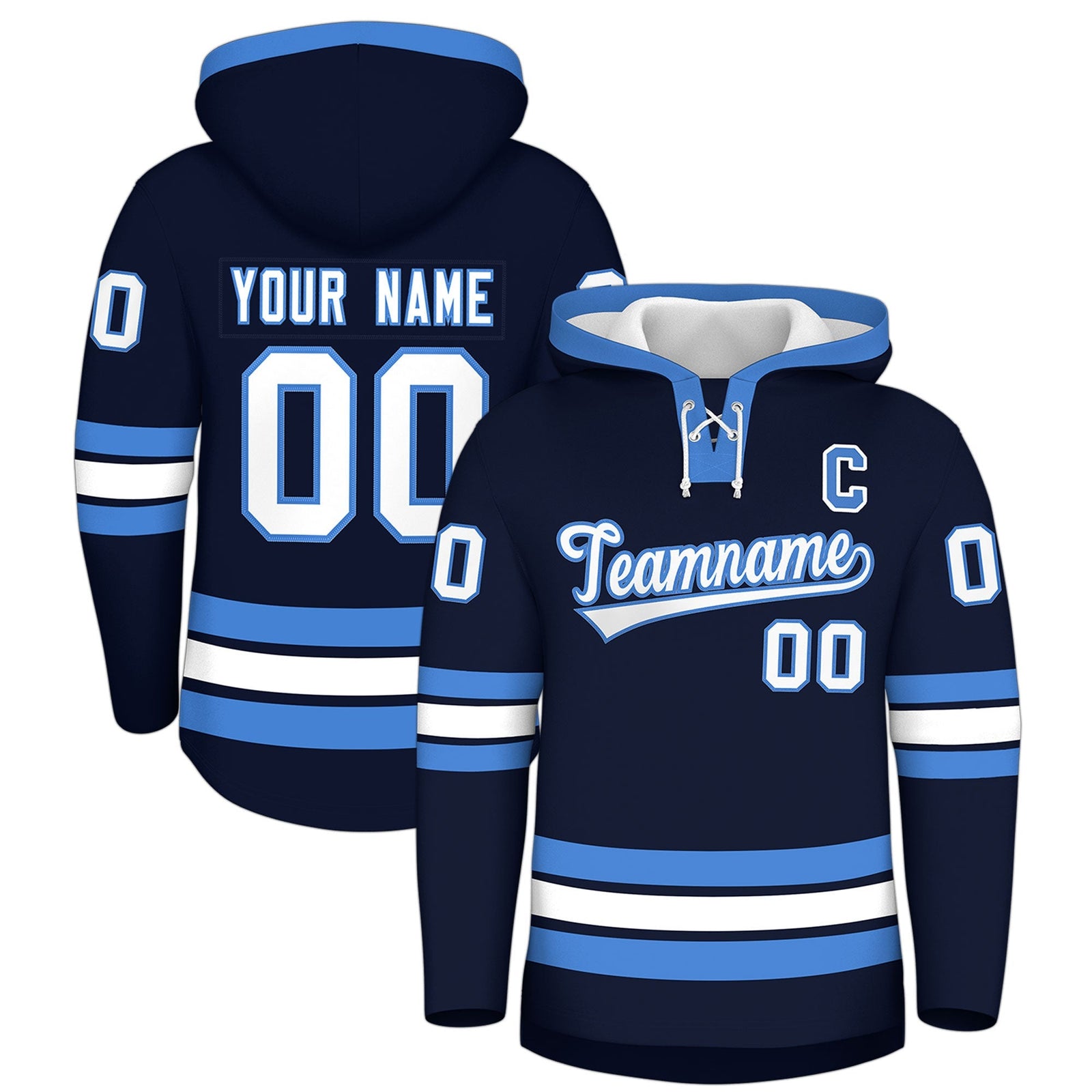 Custom Hockey Hoodie Jersey Navy Powder Blue Classic Style for Men&Youth