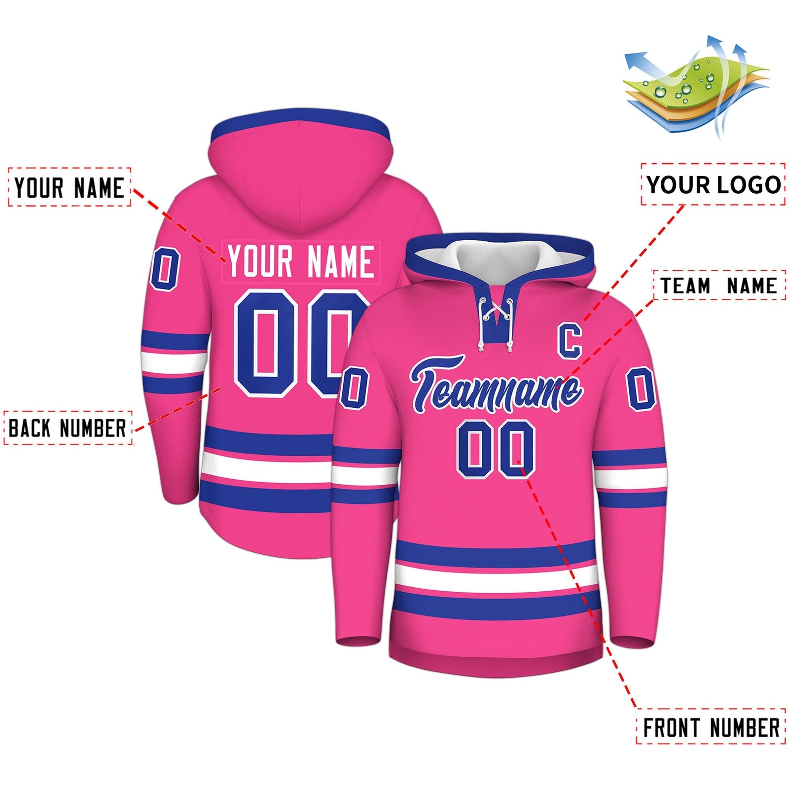 Custom Hockey Hoodie Jersey Pink Royal Blue Classic Style for Men&Youth