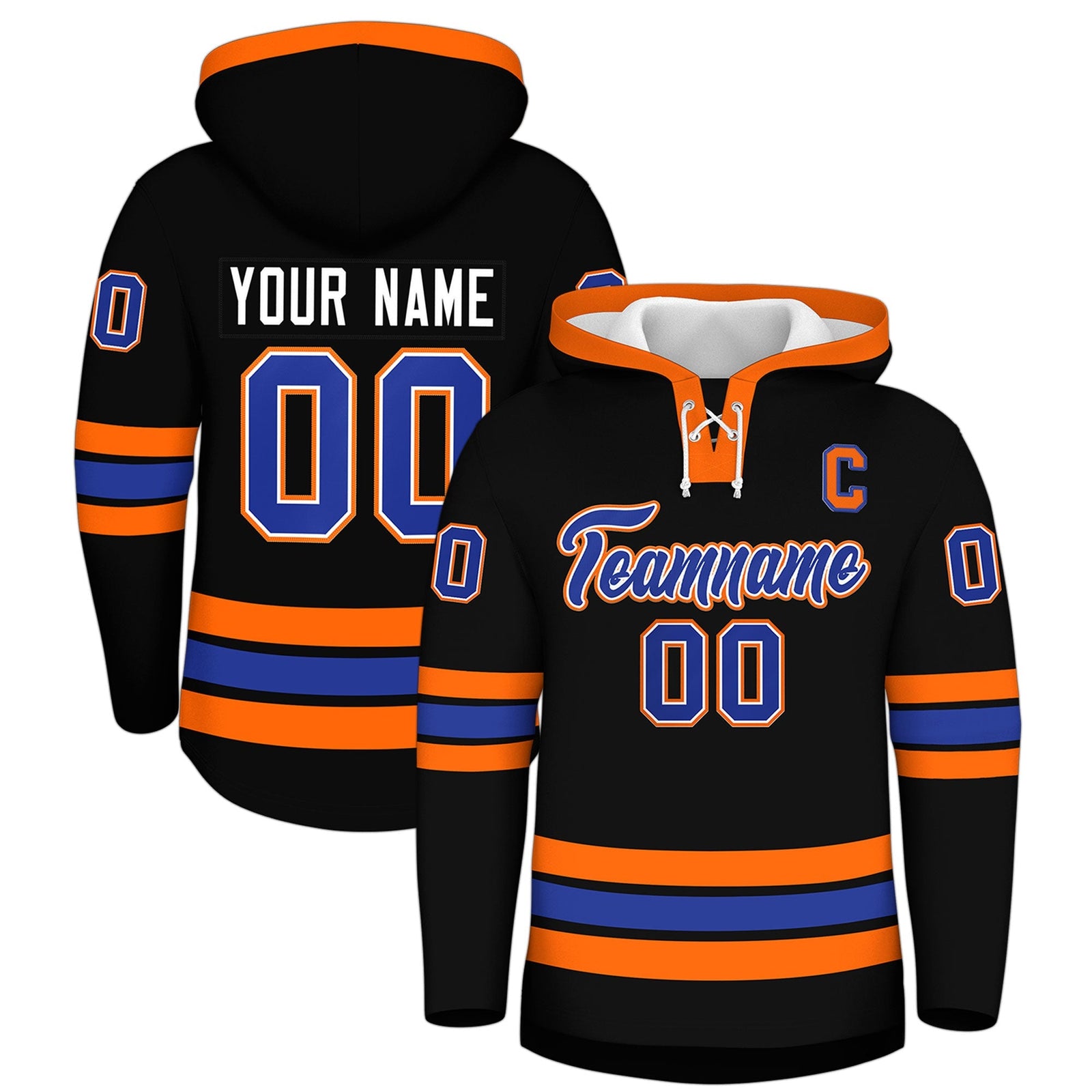 Custom Hockey Hoodie Jersey Black Orange Classic Style for Men&Youth