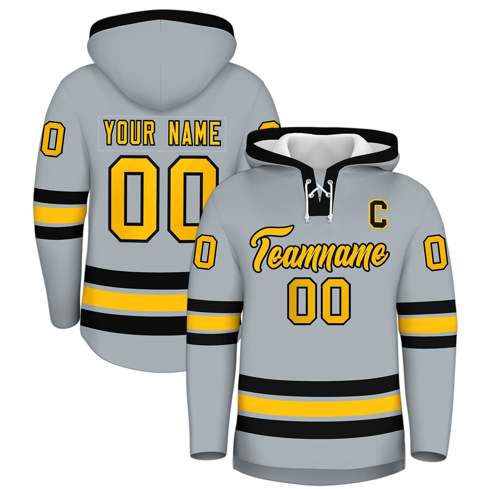 Custom Hockey Hoodie Jersey Silver Black Classic Style for Men&Youth