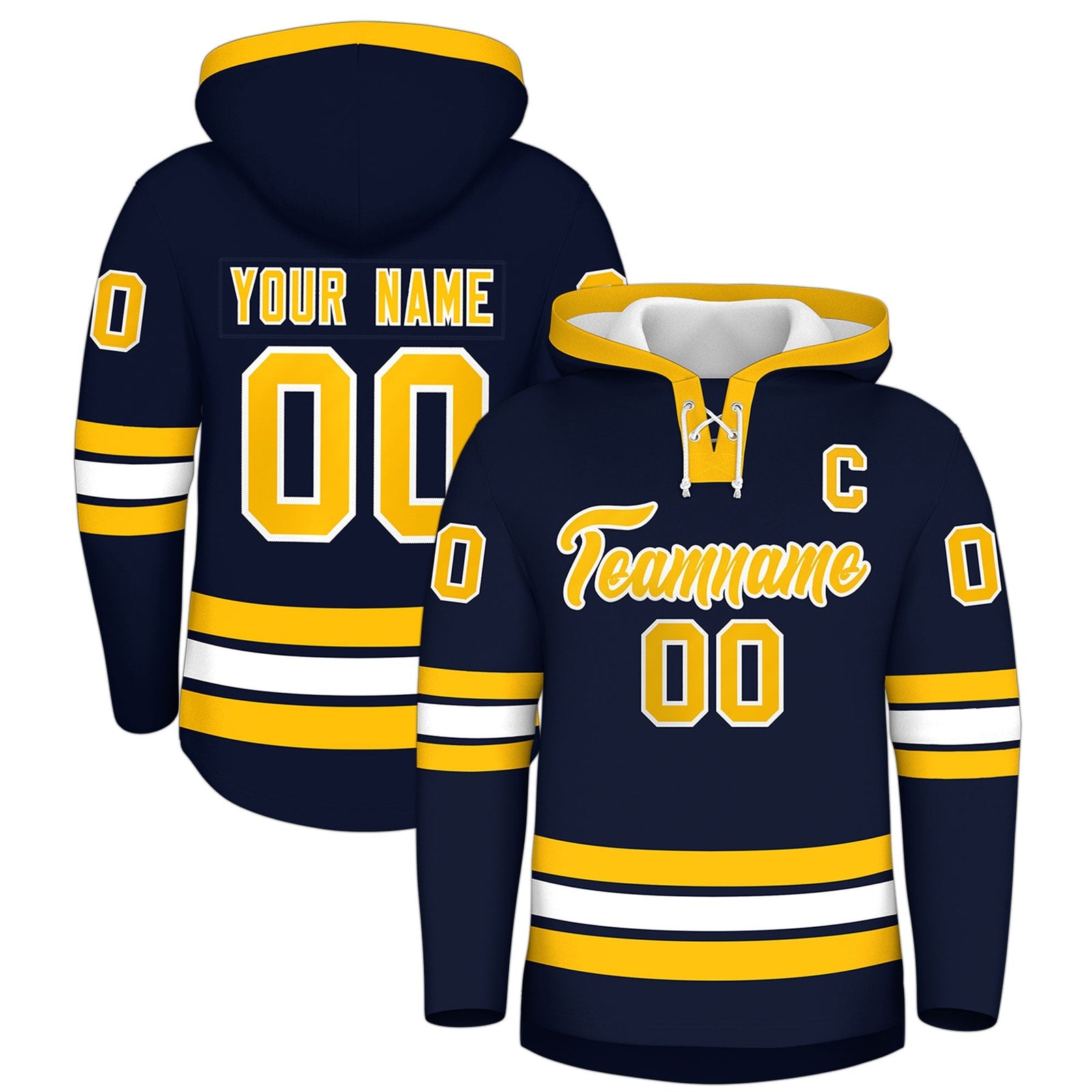 Custom Hockey Hoodie Jersey Navy White Classic Style Add Name,Number & Logo