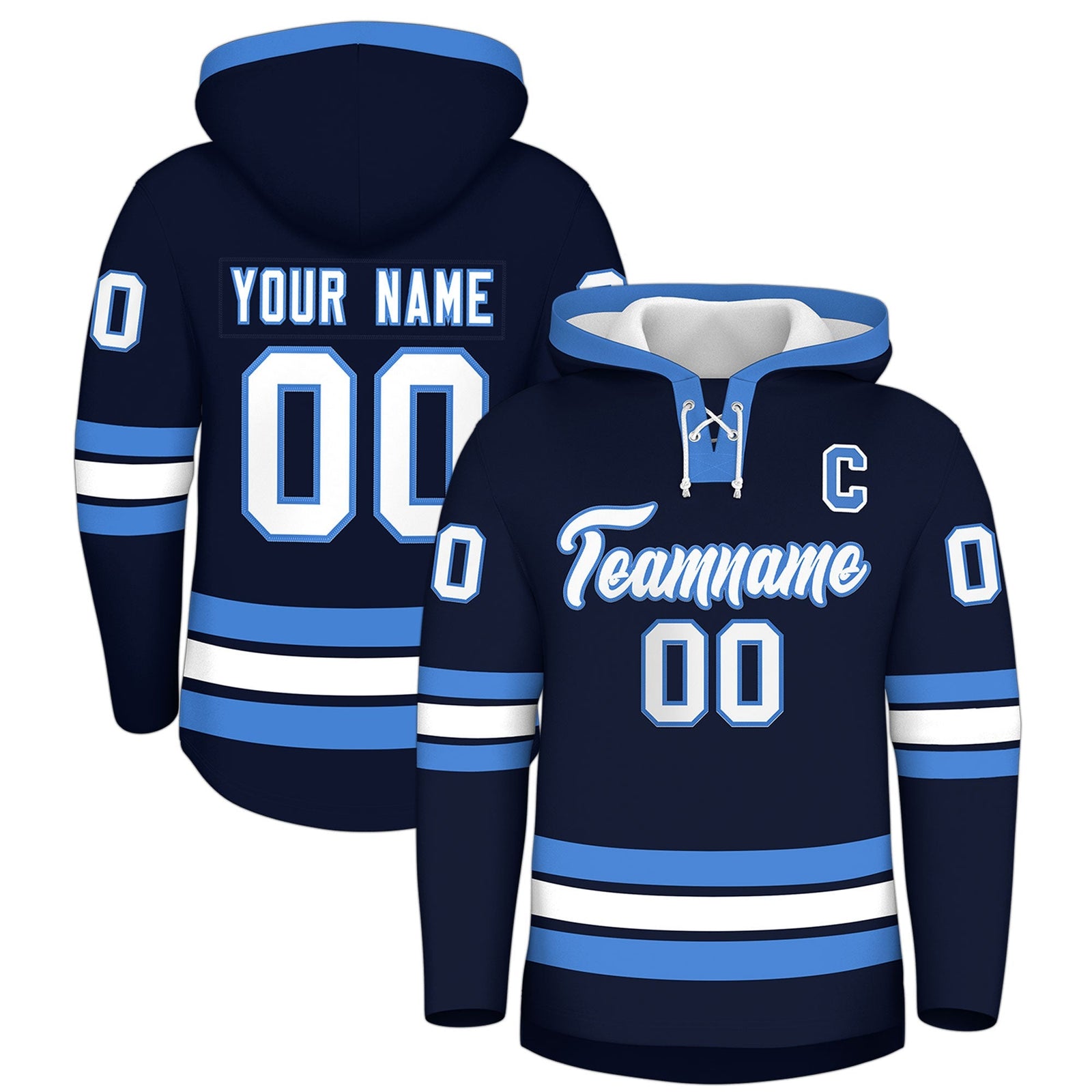 Custom Hockey Hoodie Jersey Navy Powder Blue Classic Style for Men&Youth