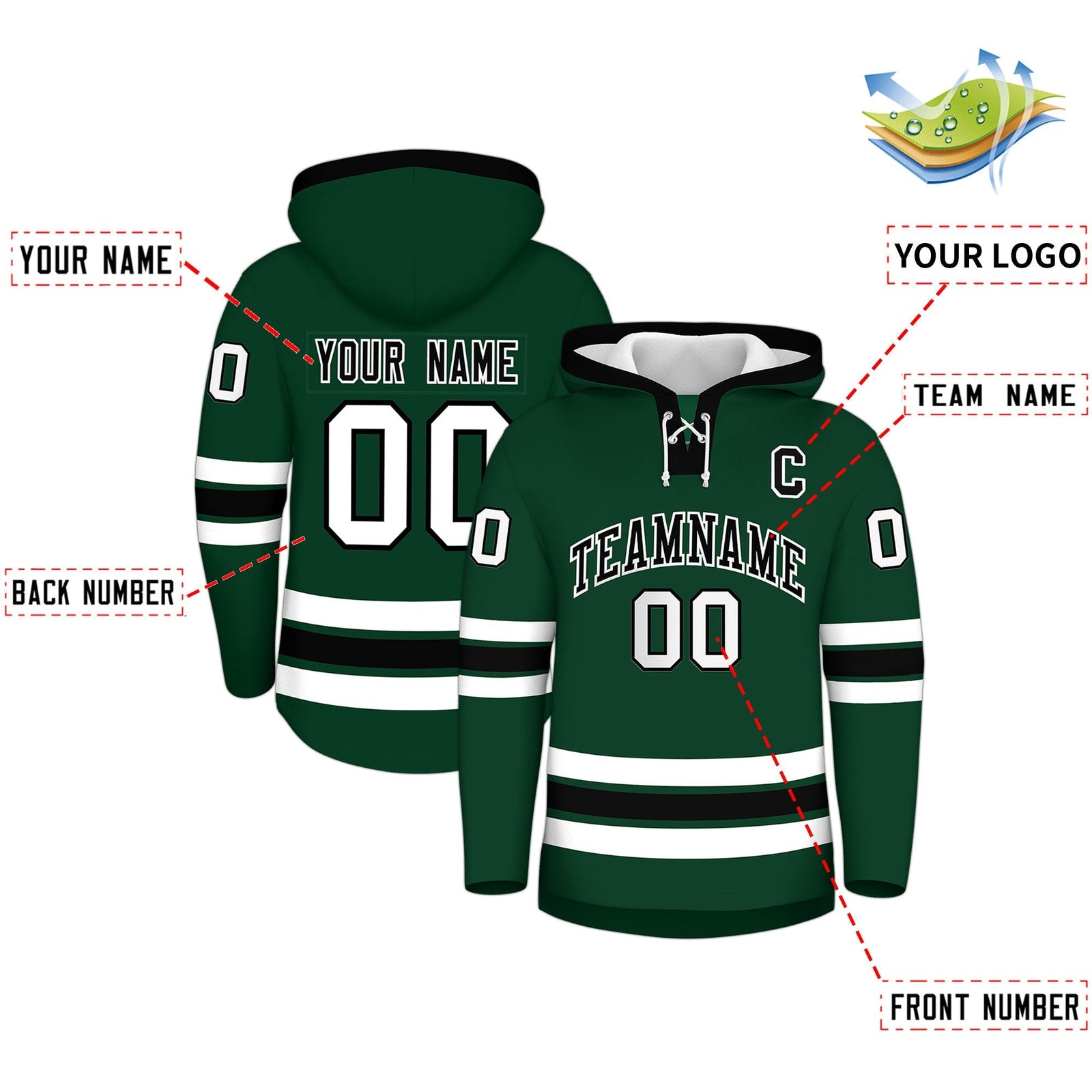 Custom Hockey Hoodie Jersey Dark Green Black Classic Style for Men&Youth