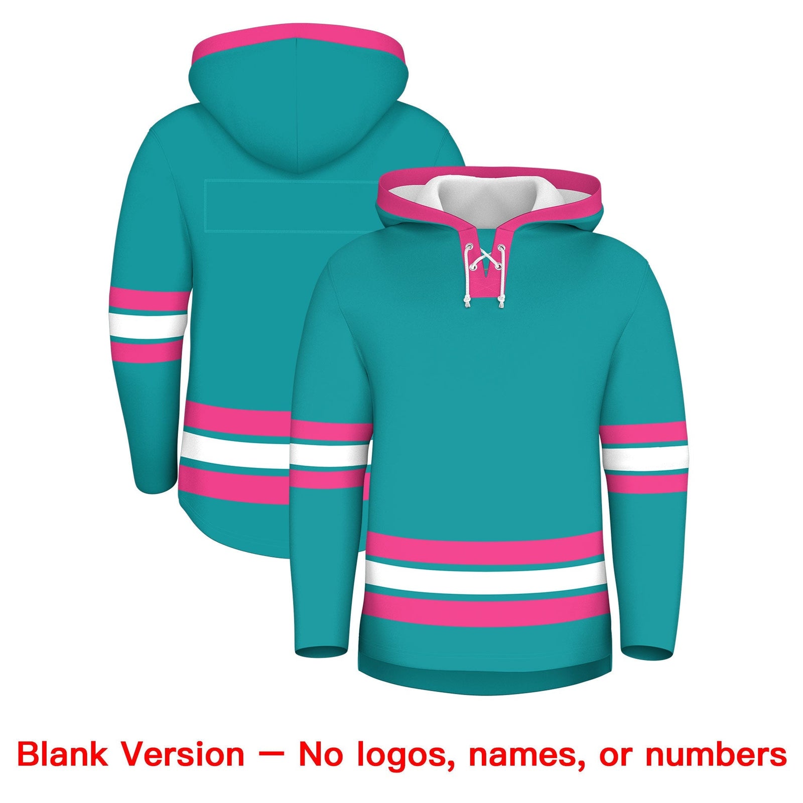Custom Hockey Hoodie Jersey Aqua Pink Classic Style Add Name,Number & Logo